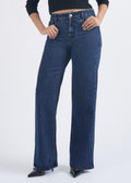 Women Dark Blue Ball Washed High Waist Wide Leg Jeans