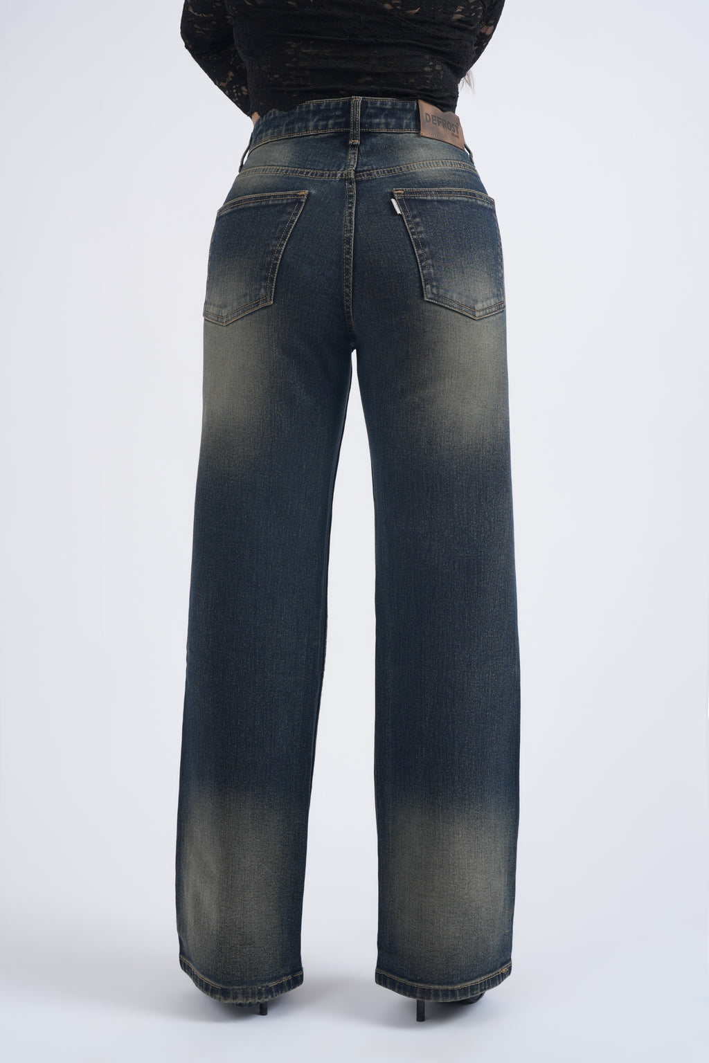 Women Blue Brown Washed High Waist Wide Leg Jeans