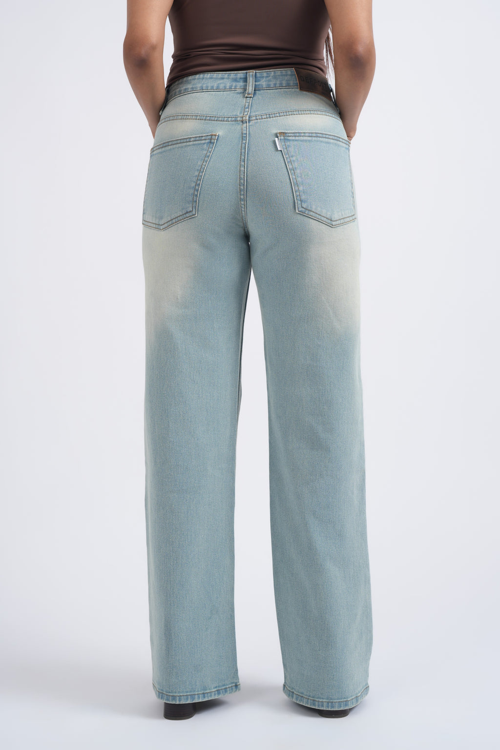 Women Light Blue Yellow Washed High Waist Wide Leg Jeans