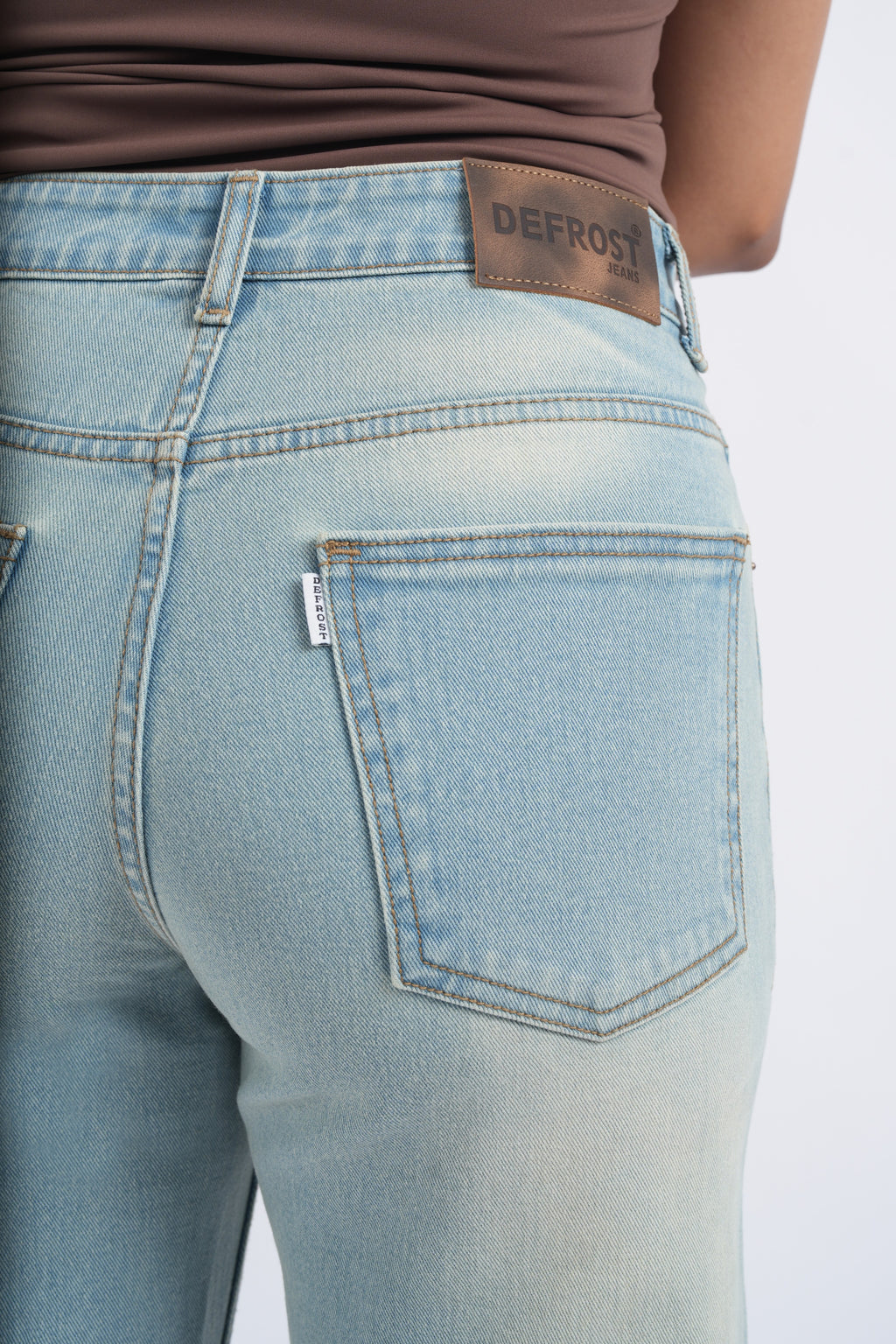 Women Light Blue Yellow Washed High Waist Wide Leg Jeans