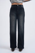 Women Black Washed Wide Leg High Waist Jeans
