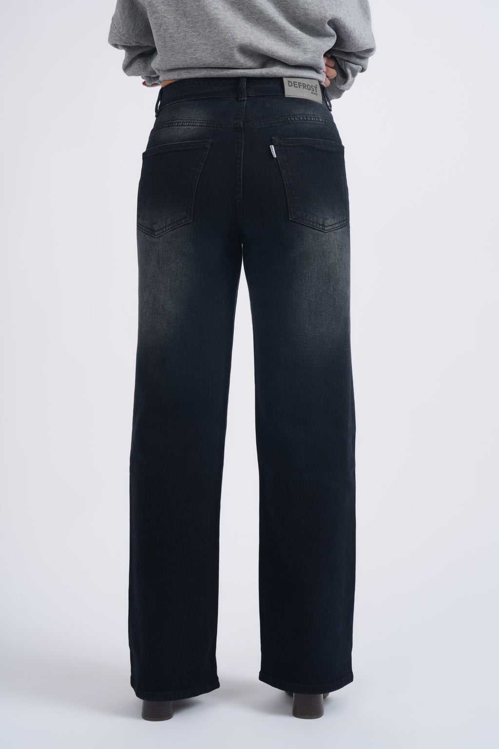 Women Black Washed Wide Leg High Waist Jeans