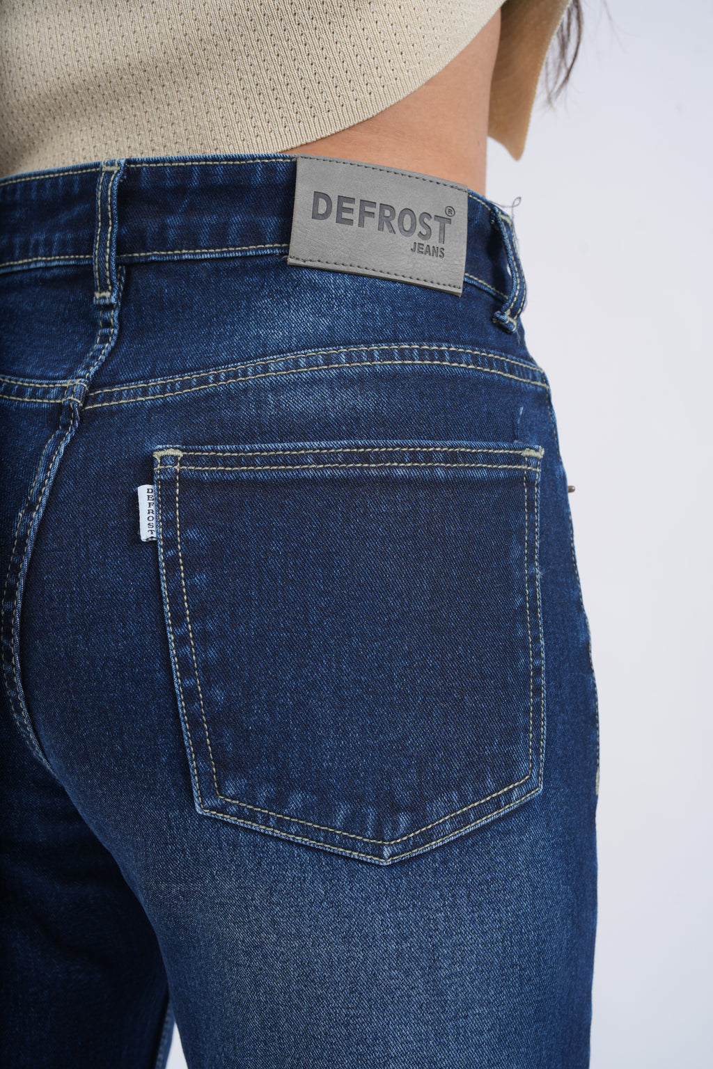 Women Dark Blue Whisker Washed High Waist Wide Leg Jeans