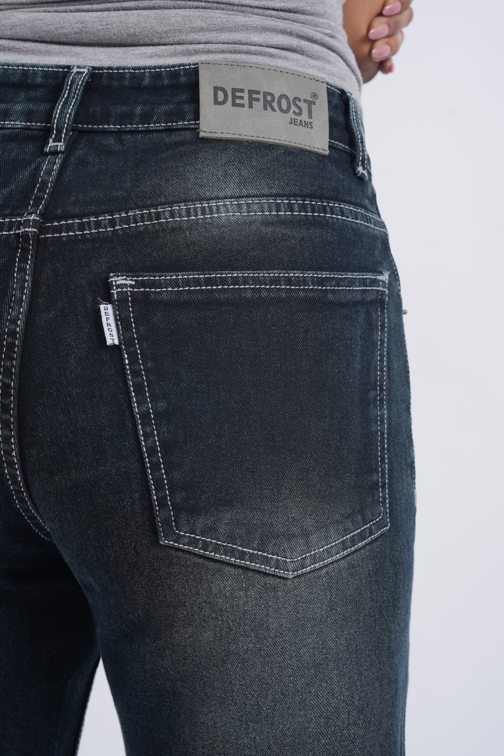 Women Grey Whisker Washed High Waist Wide Leg Jeans
