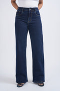 Women Dark Blue Wide Leg High Waist Jeans