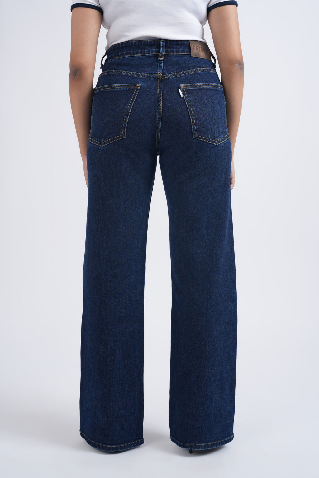 Women Dark Blue Wide Leg High Waist Jeans