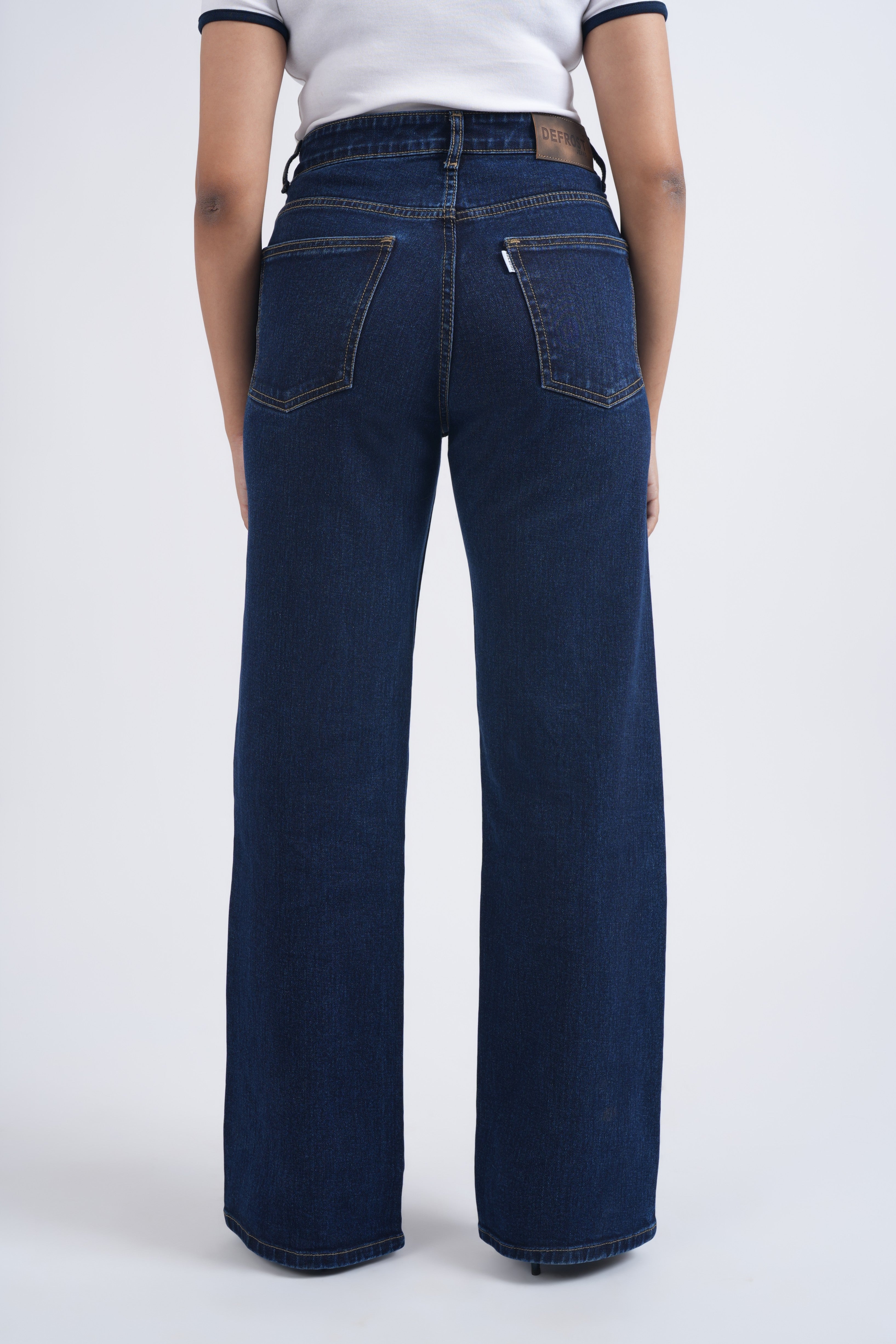 Women Dark Blue Wide Leg High Waist Jeans