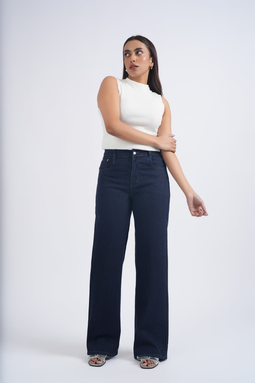 Women Ink Blue Wide Leg High Waist Jeans