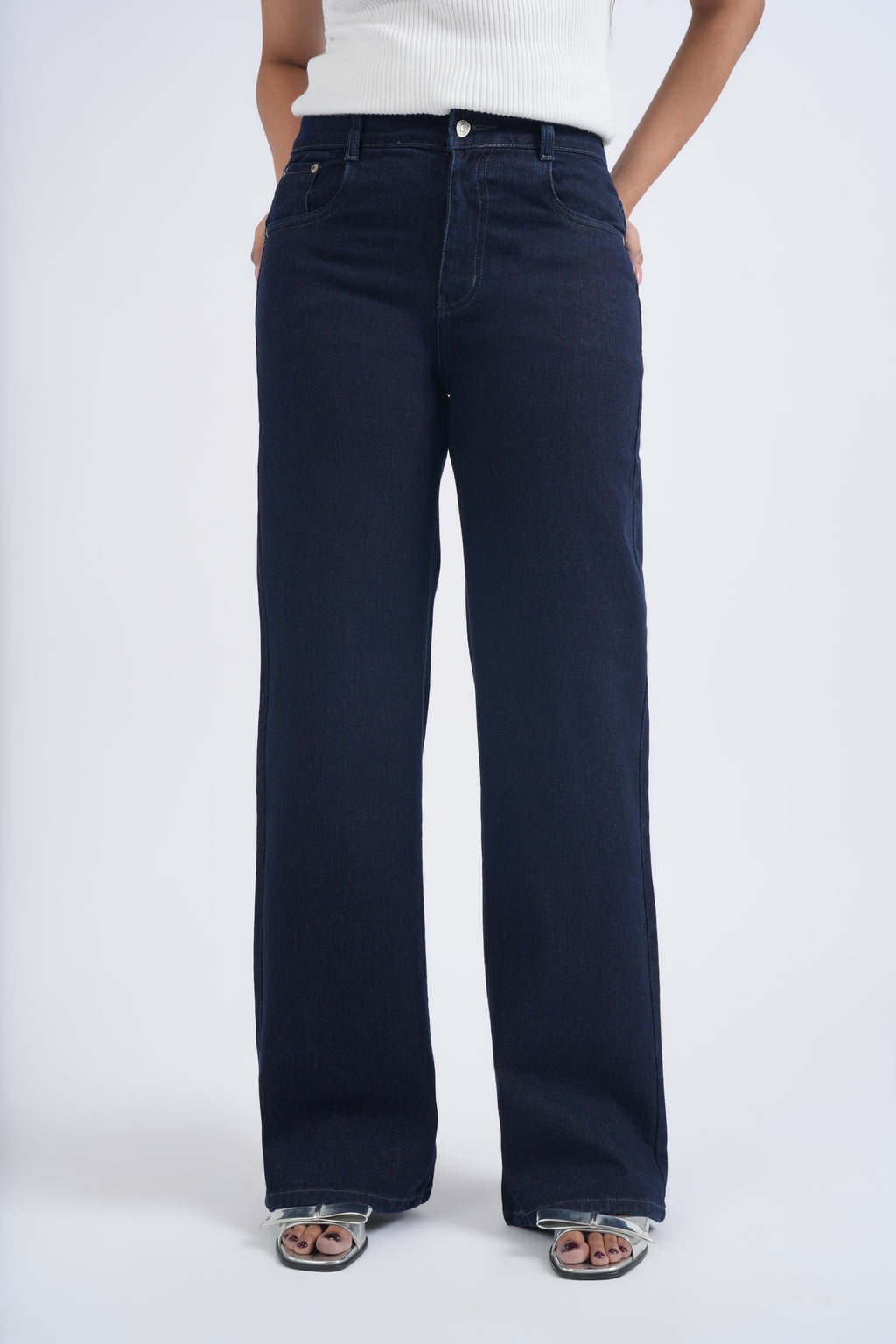 Women Ink Blue Wide Leg High Waist Jeans