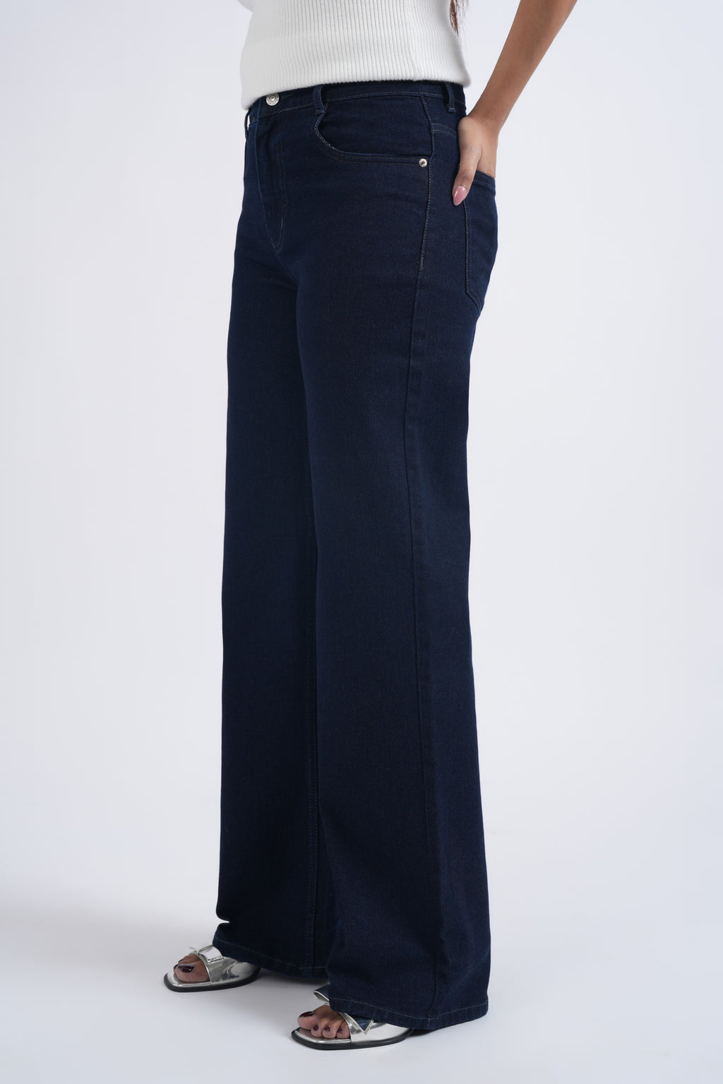 Women Ink Blue Wide Leg High Waist Jeans
