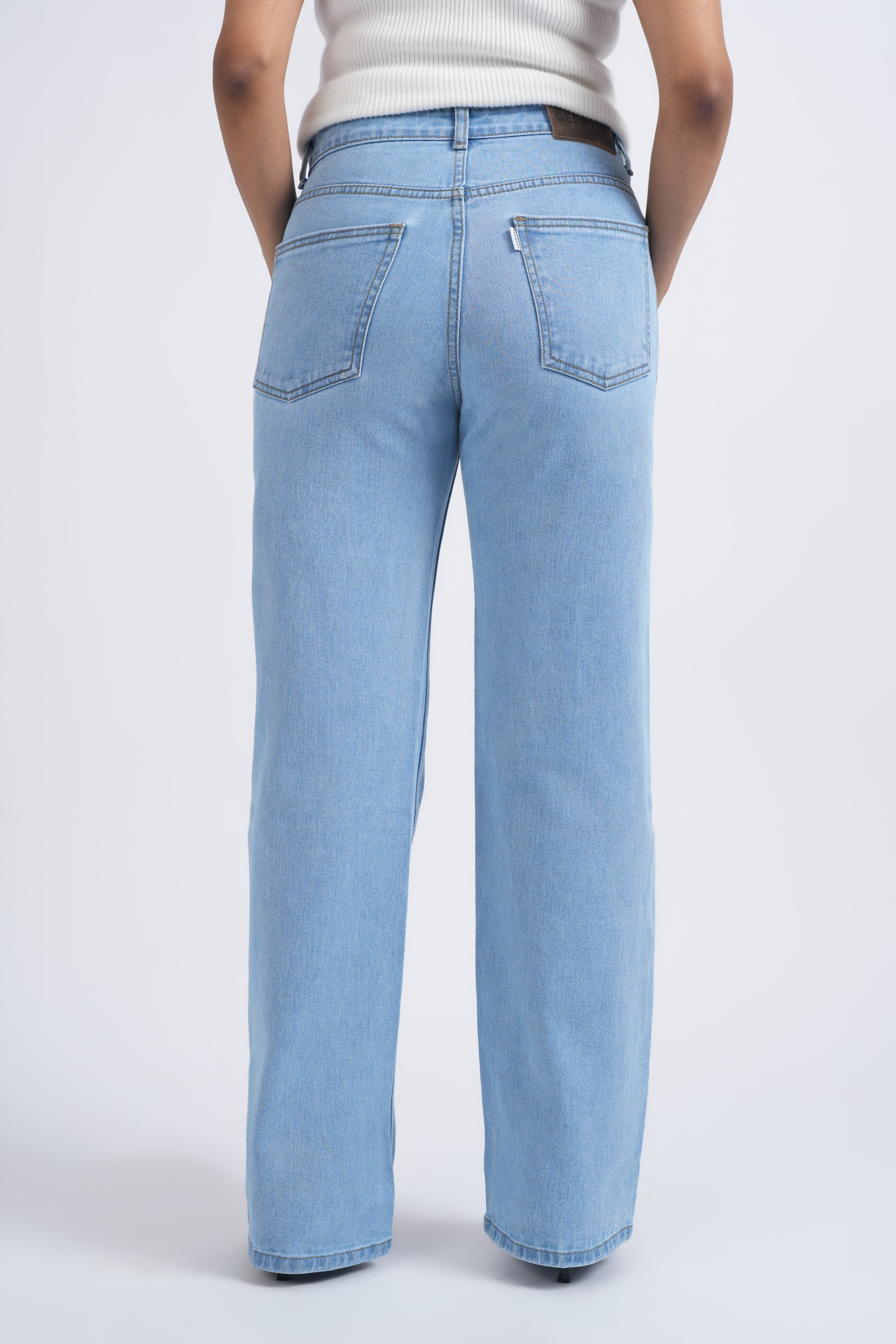 Women Light Blue Wide Leg High Rise Jeans