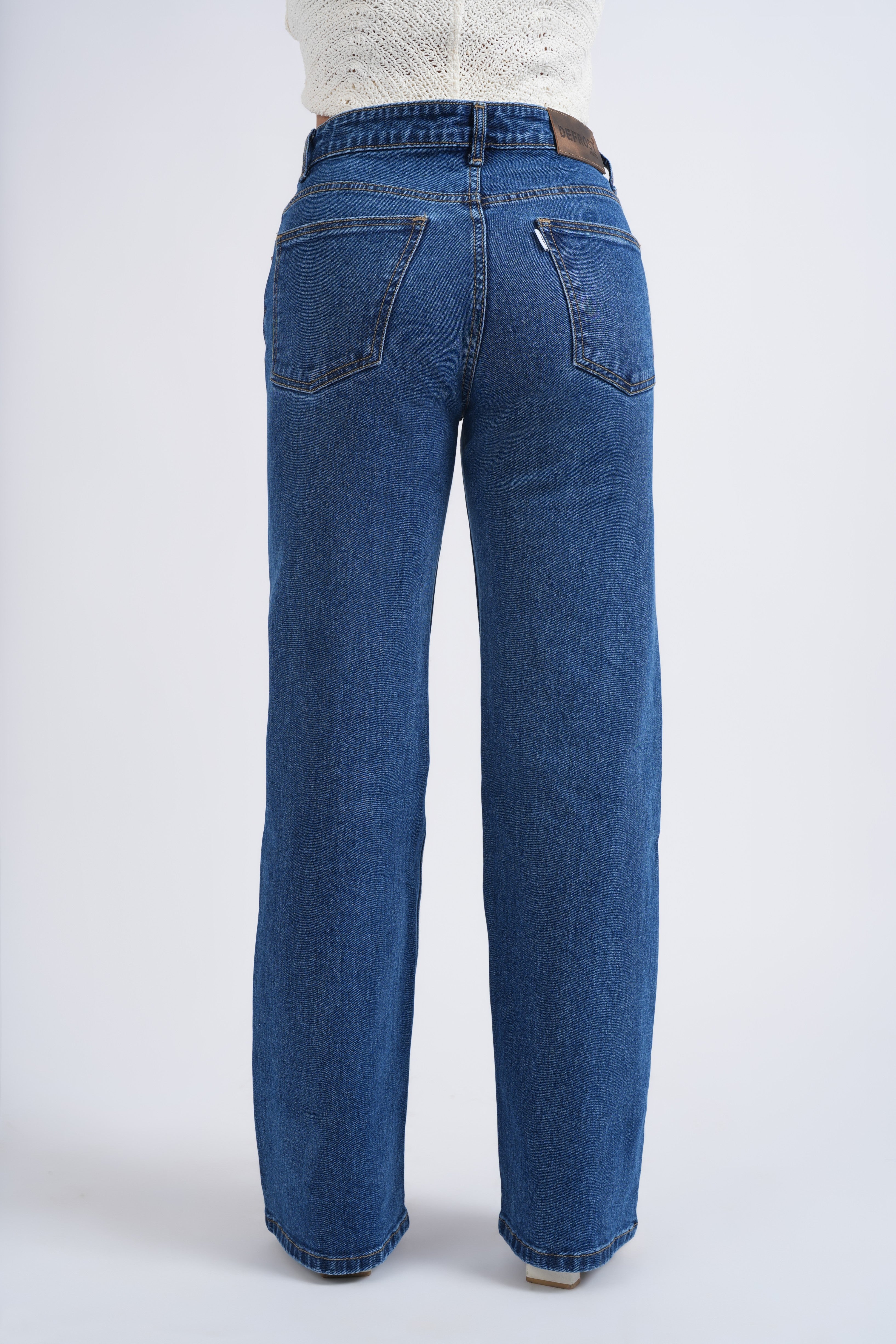 Women Mid Blue Wide Leg High Rise Jeans