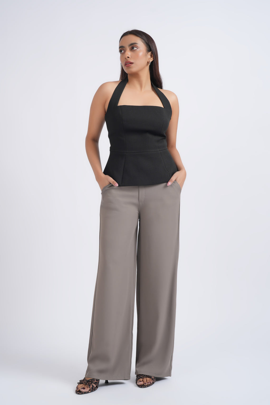 Women Korean Grey High Waist Baggy Pant