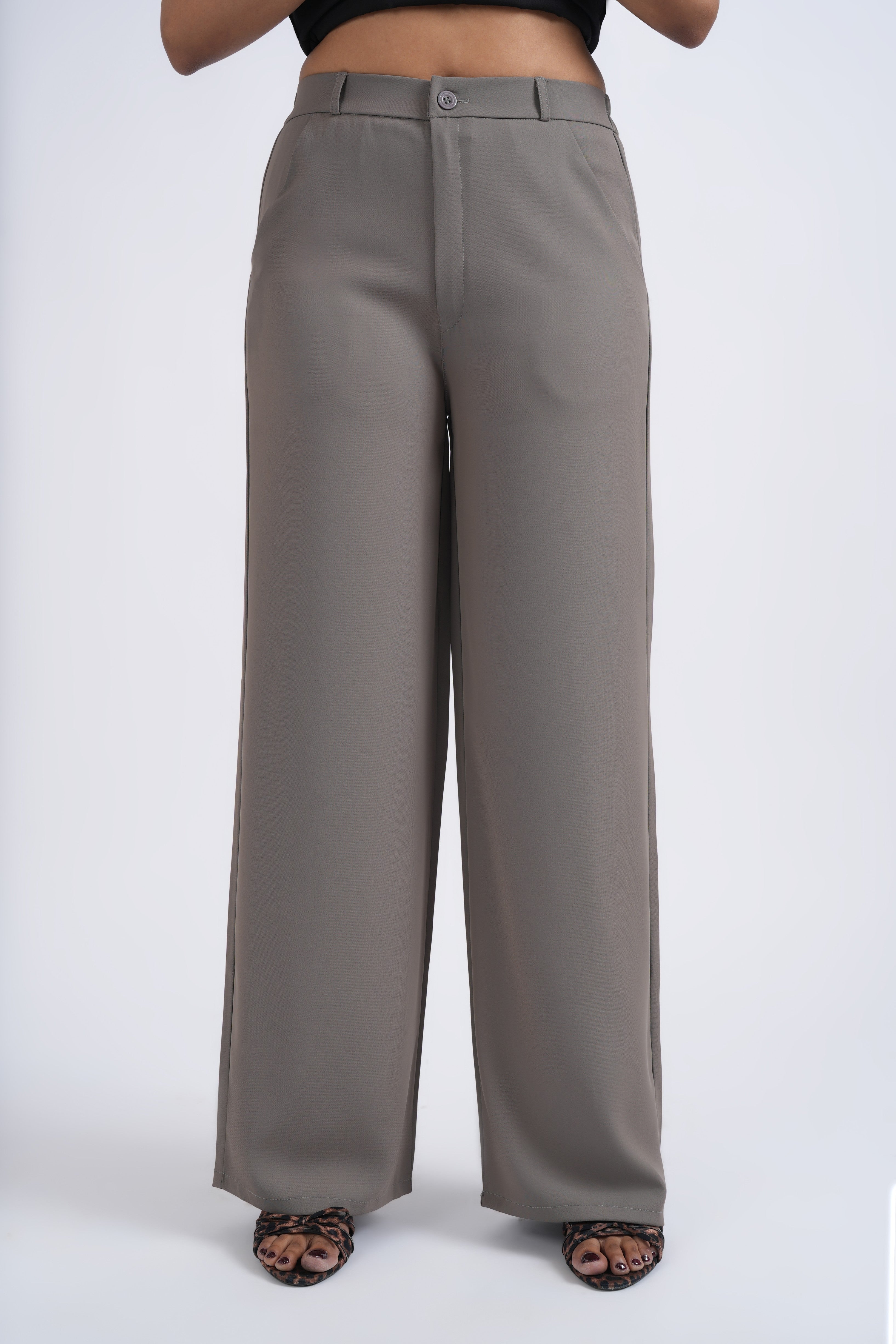 Women Korean Grey High Waist Baggy Pant