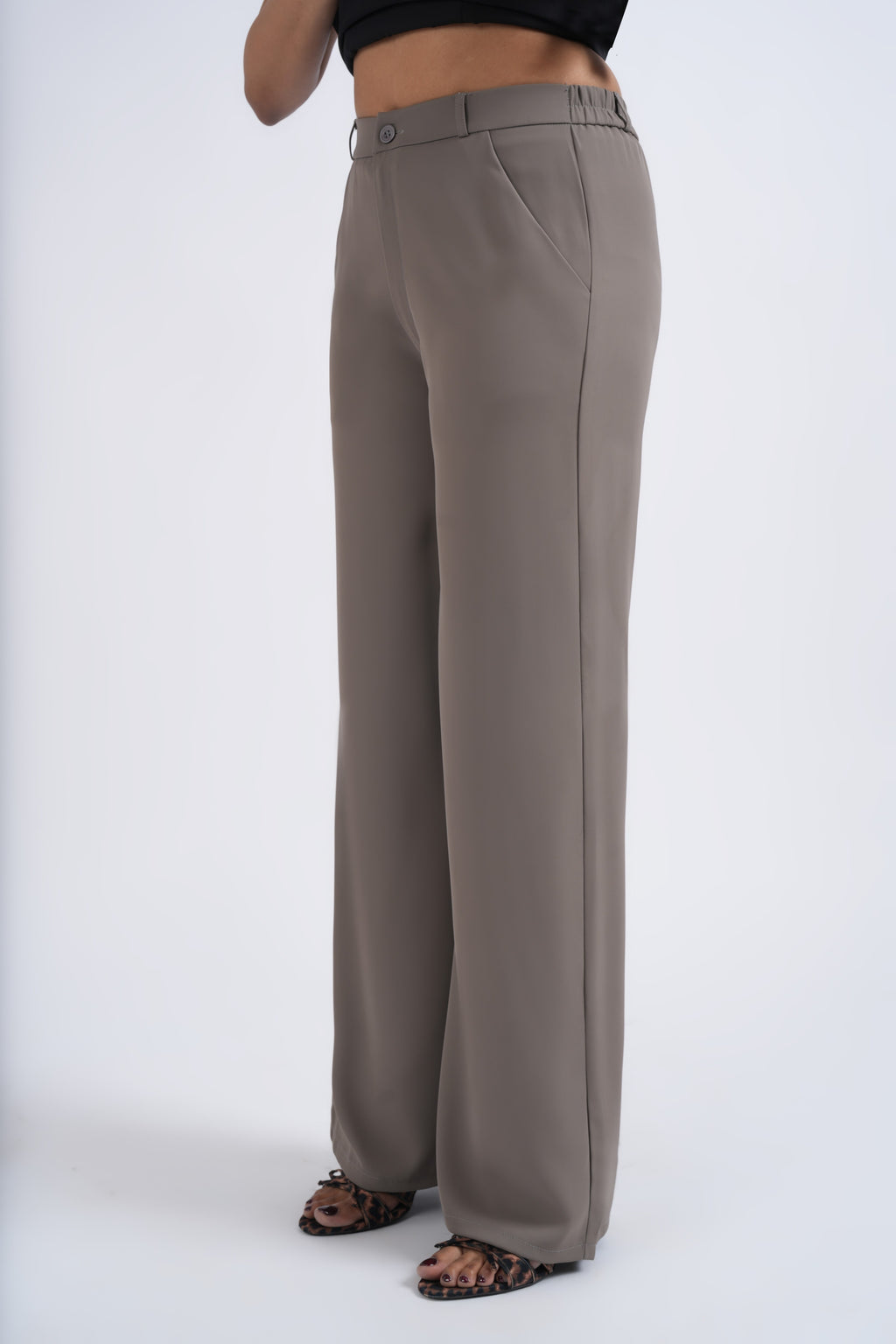 Women Korean Grey High Waist Baggy Pant