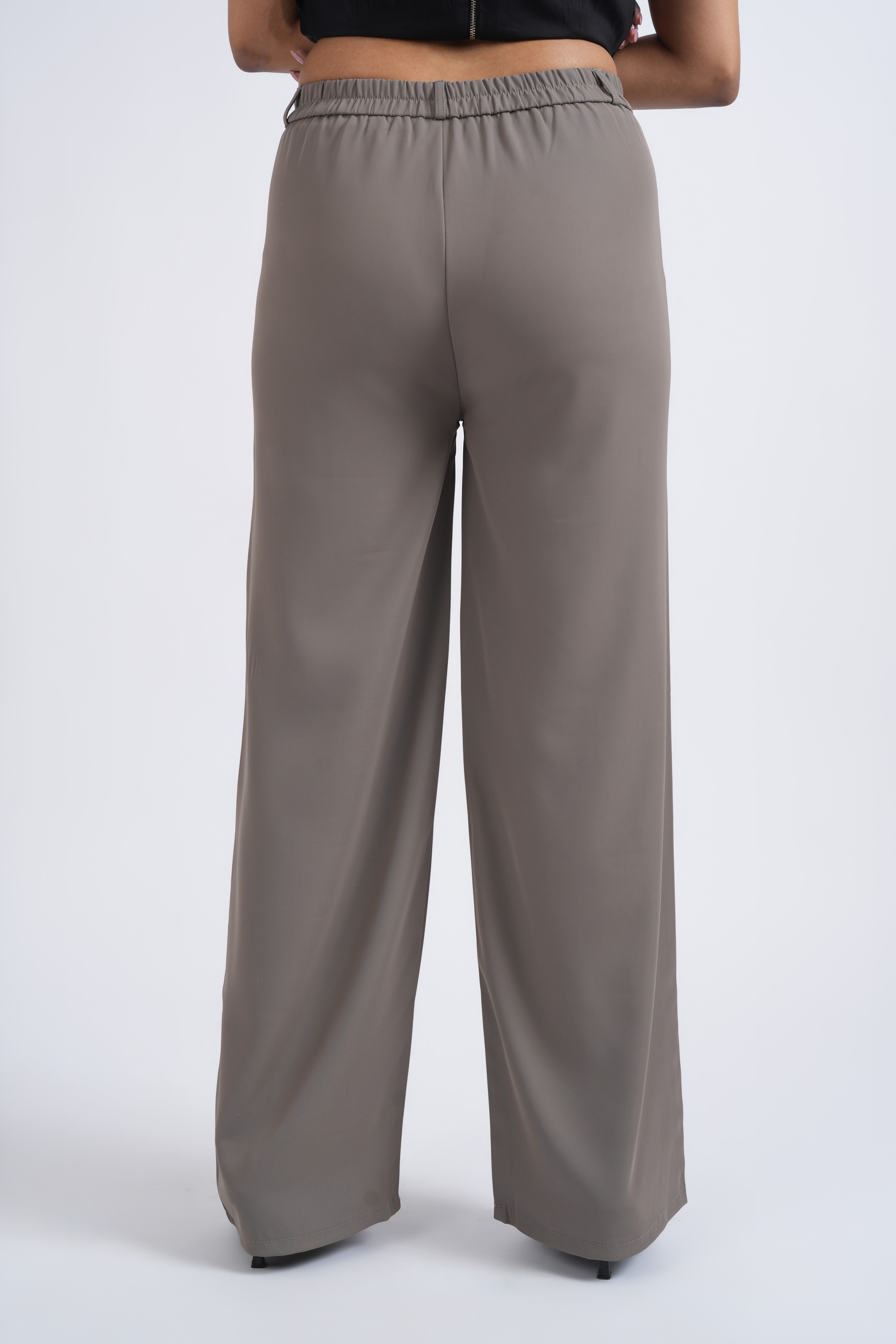 Women Korean Grey High Waist Baggy Pant