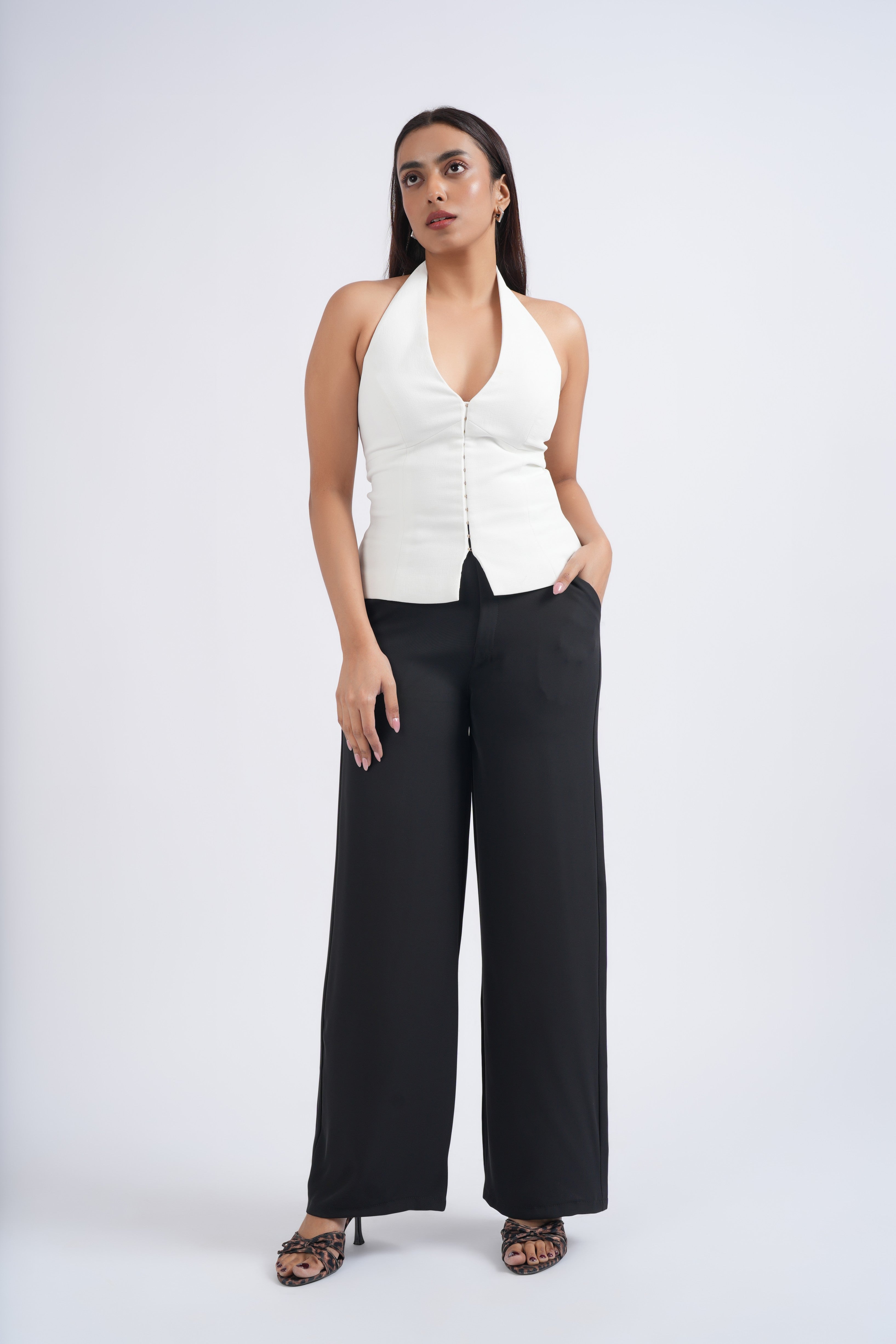 Women Korean Black High Waist Baggy Pant