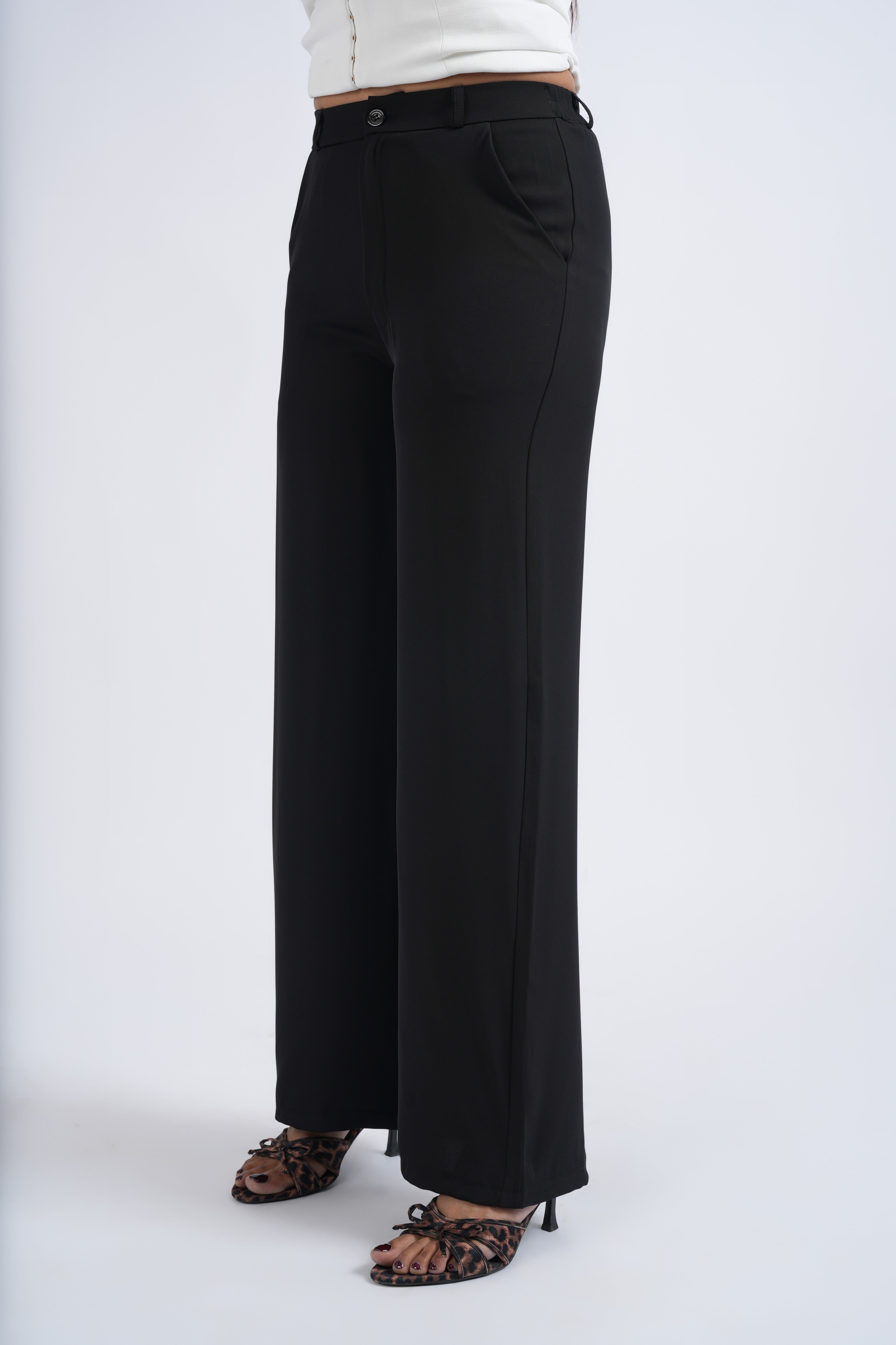 Women Korean Black High Waist Baggy Pant
