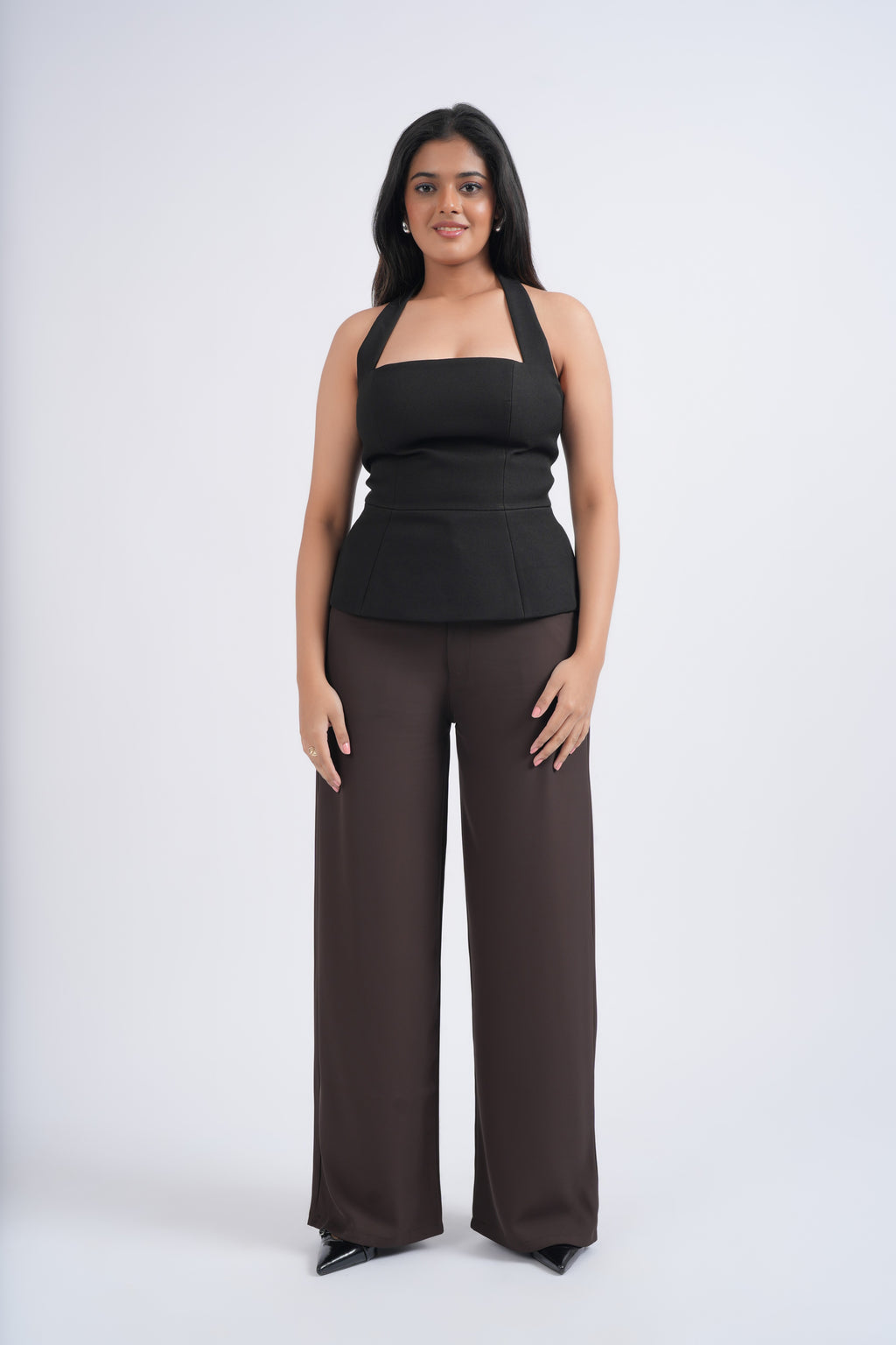 Women Korean Brown High Waist Baggy Pant