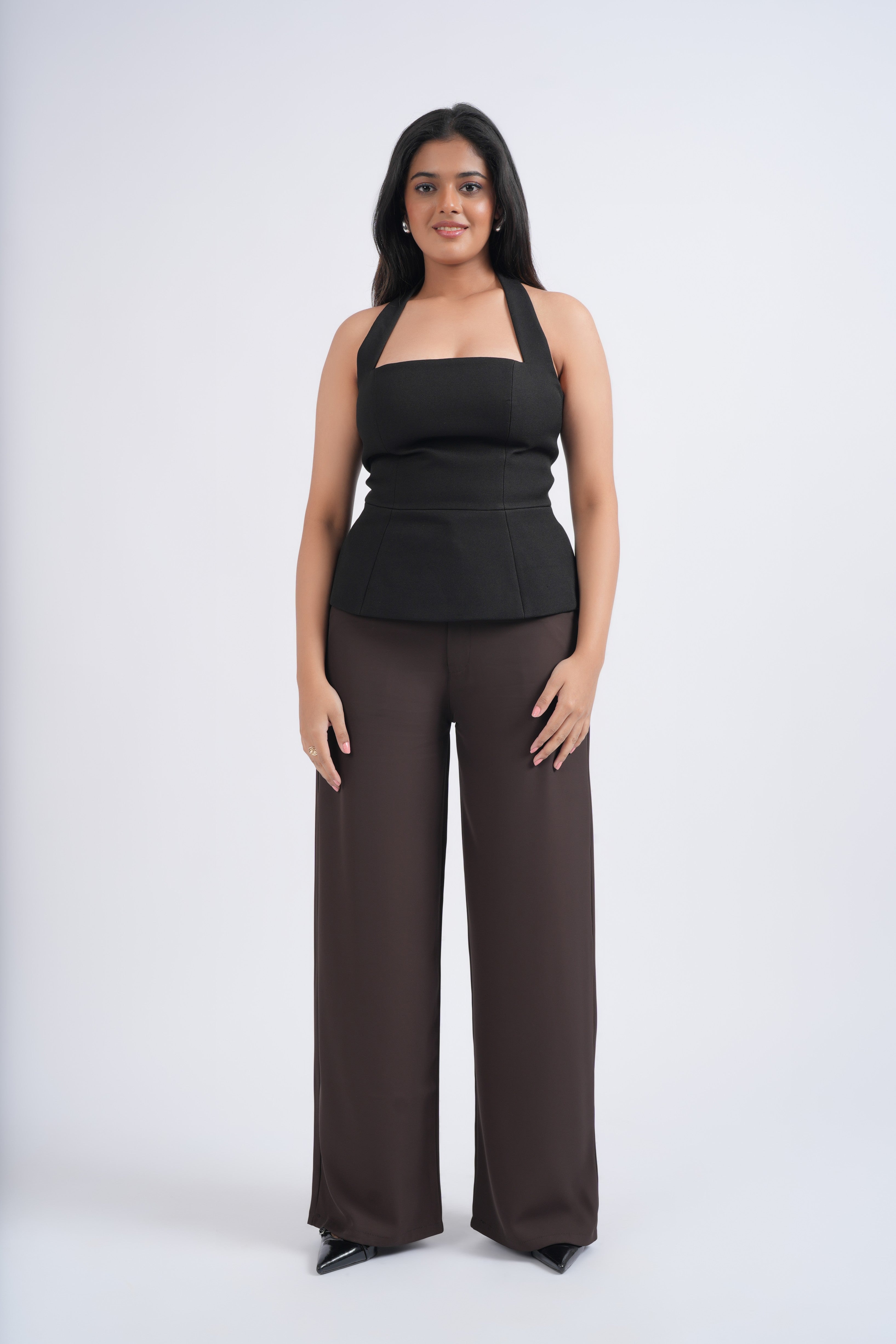 Women Korean Brown High Waist Baggy Pant