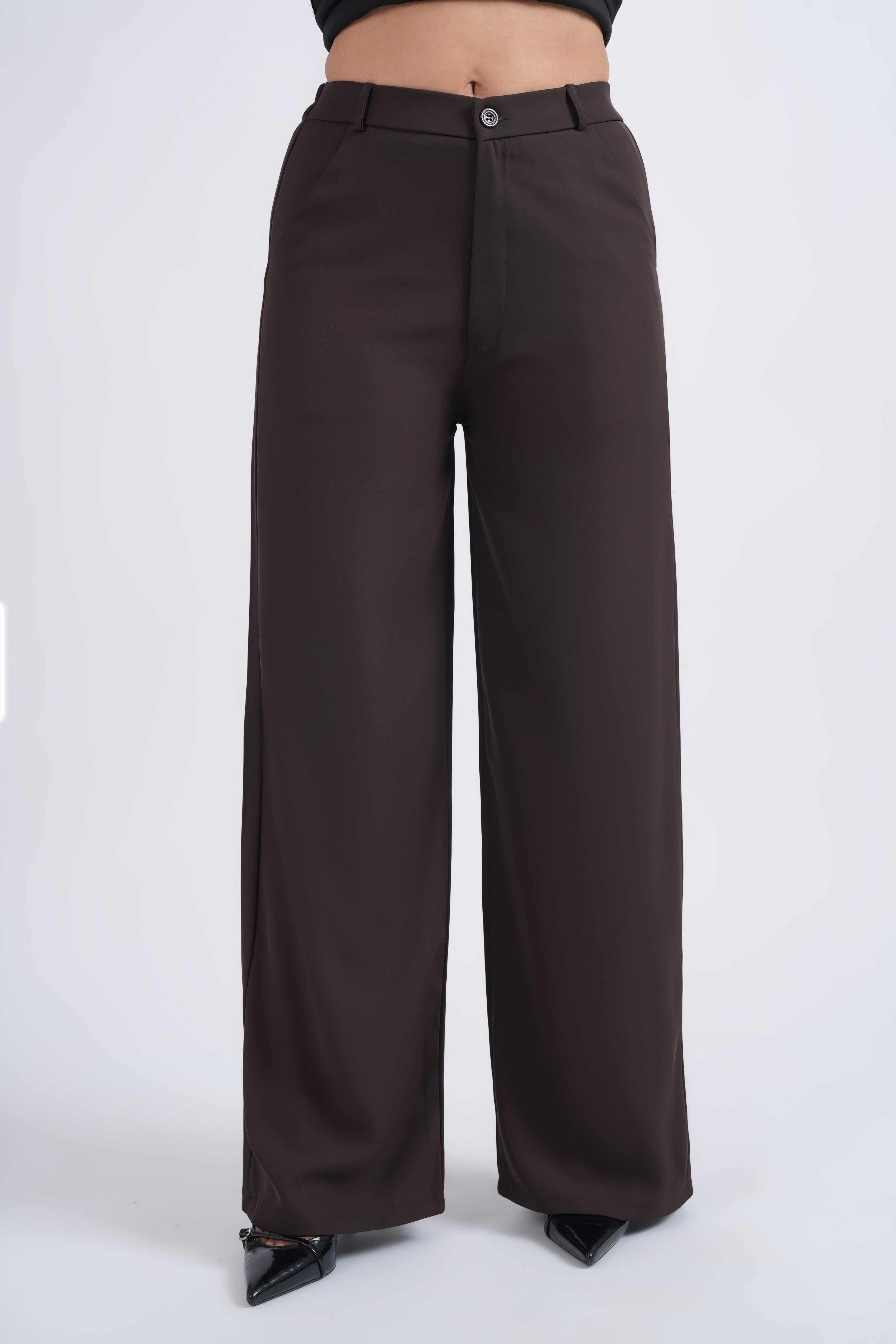 Women Korean Brown High Waist Baggy Pant