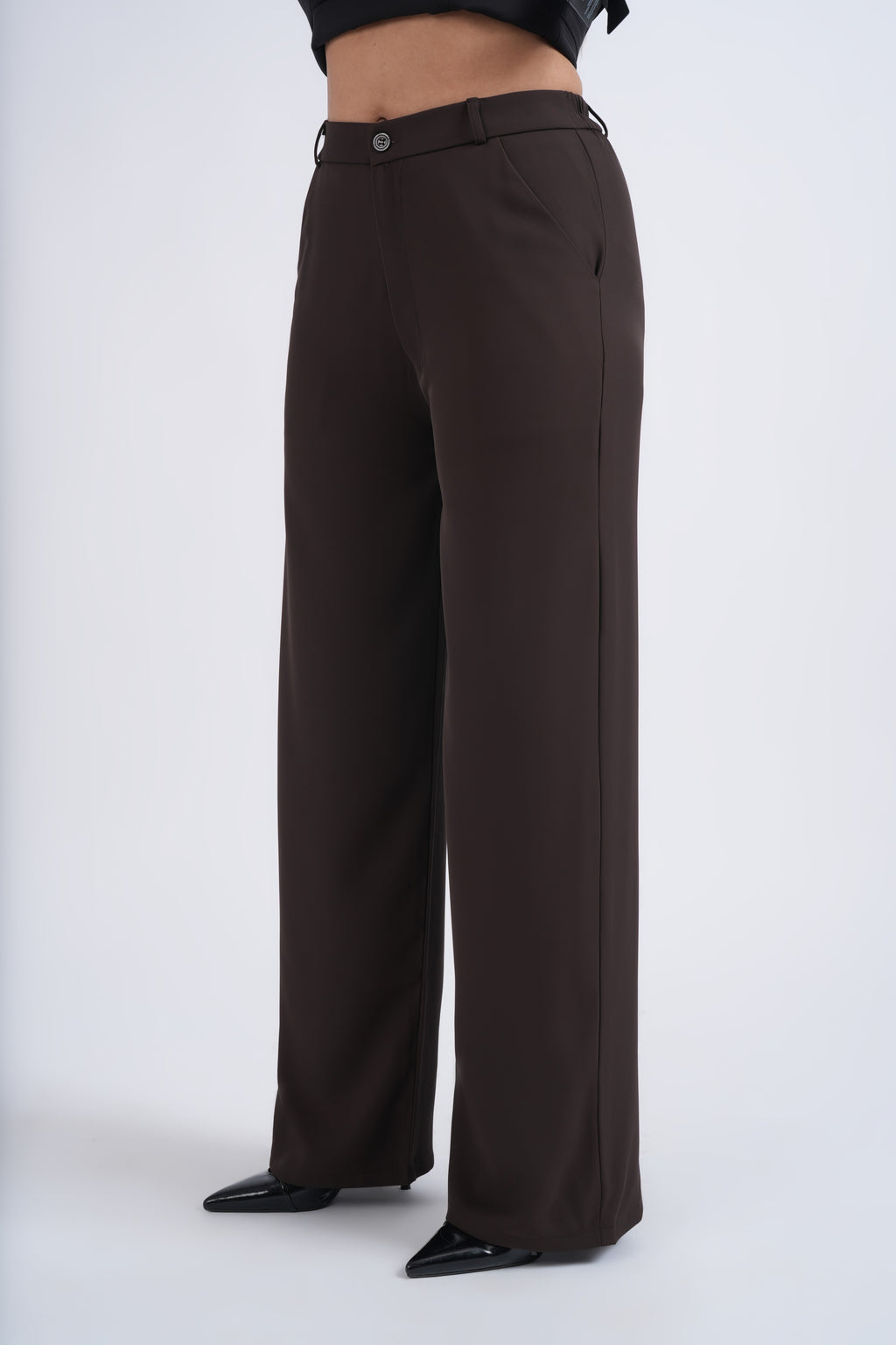 Women Korean Brown High Waist Baggy Pant