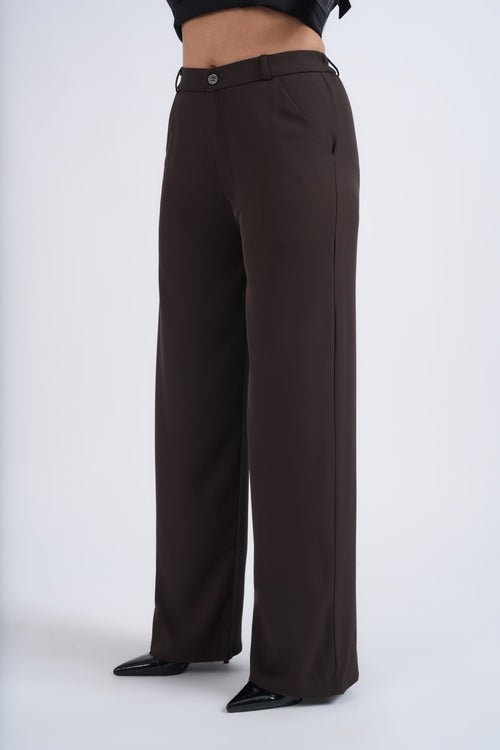 Women Korean Brown High Waist Baggy Pant