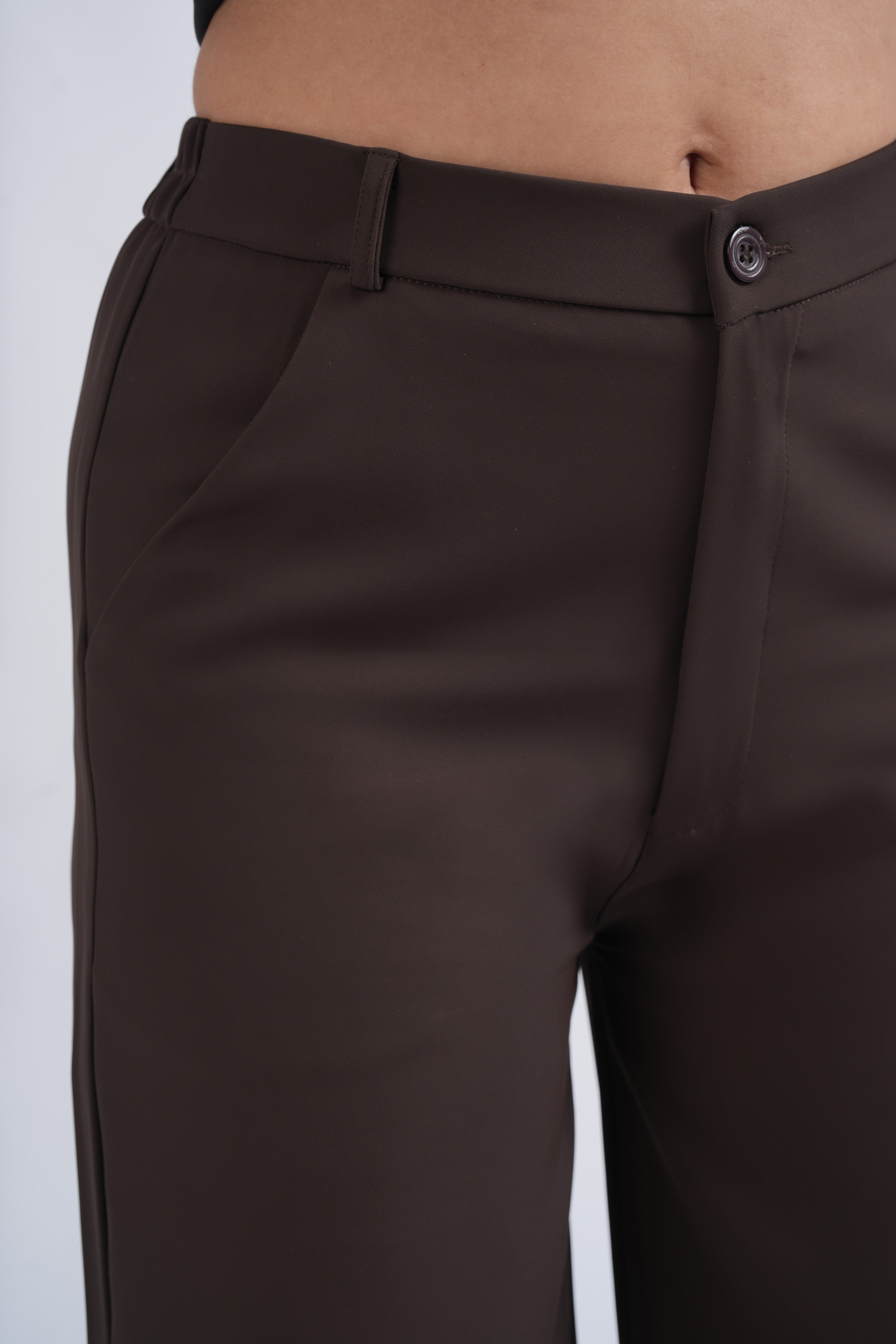 Women Korean Brown High Waist Baggy Pant
