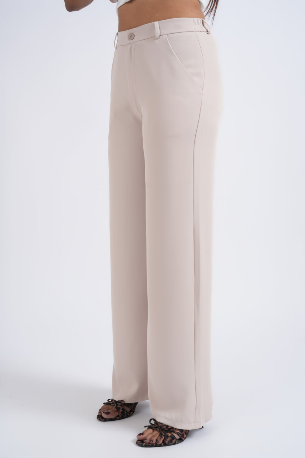 Women Korean High Waist Beige Baggy Pant