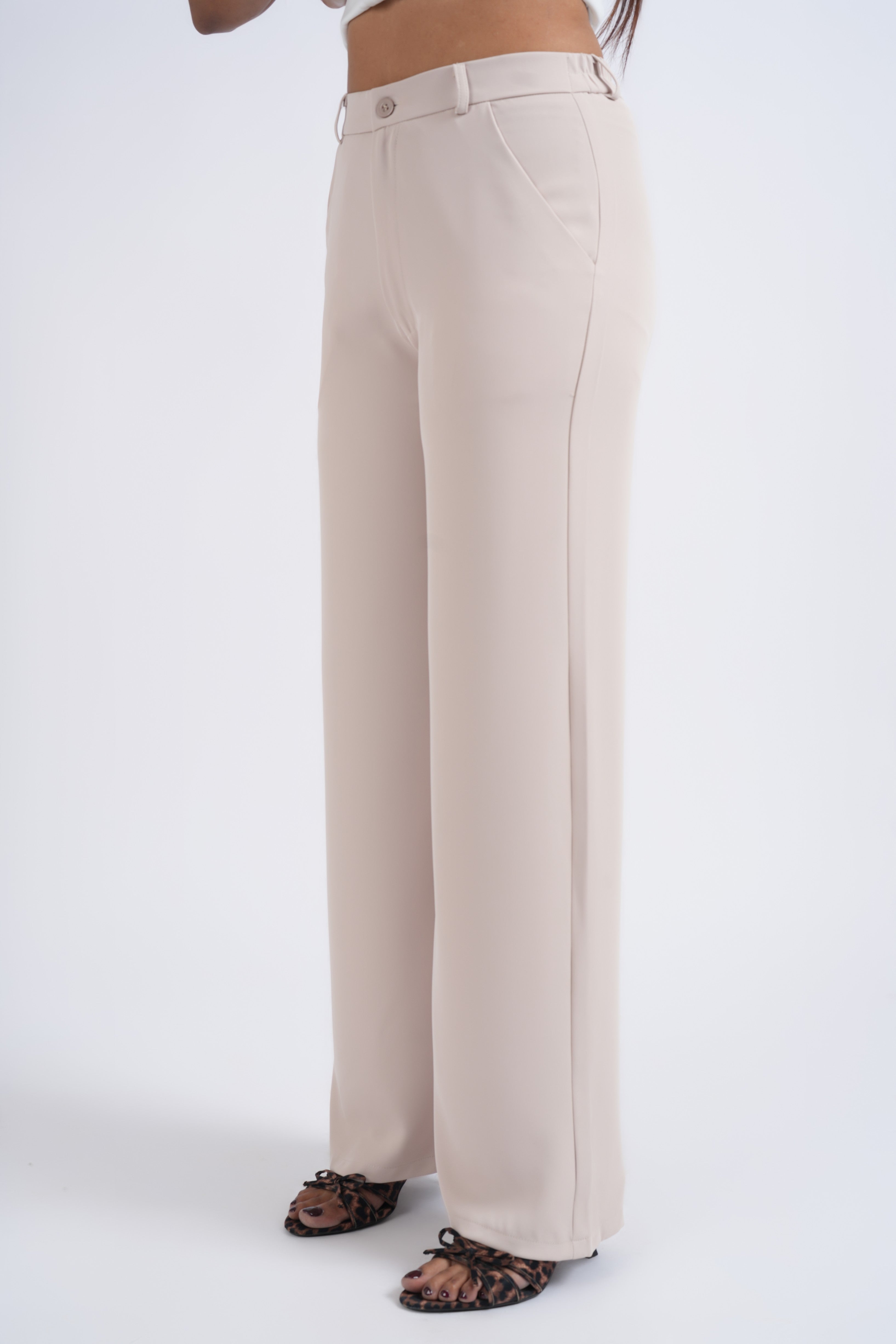Women Korean High Waist Beige Baggy Pant