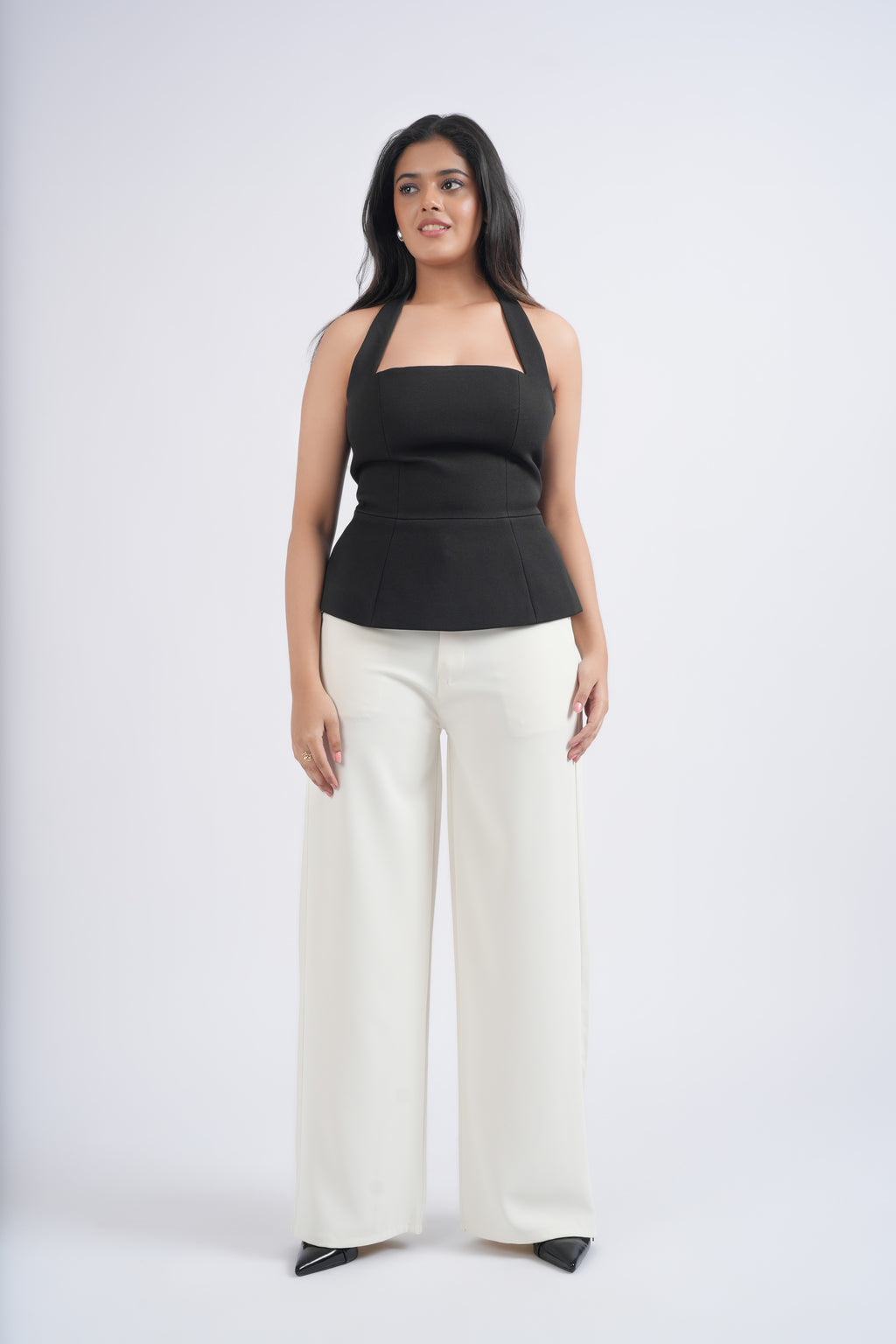 Women Korean Off White High Waist Baggy Pant