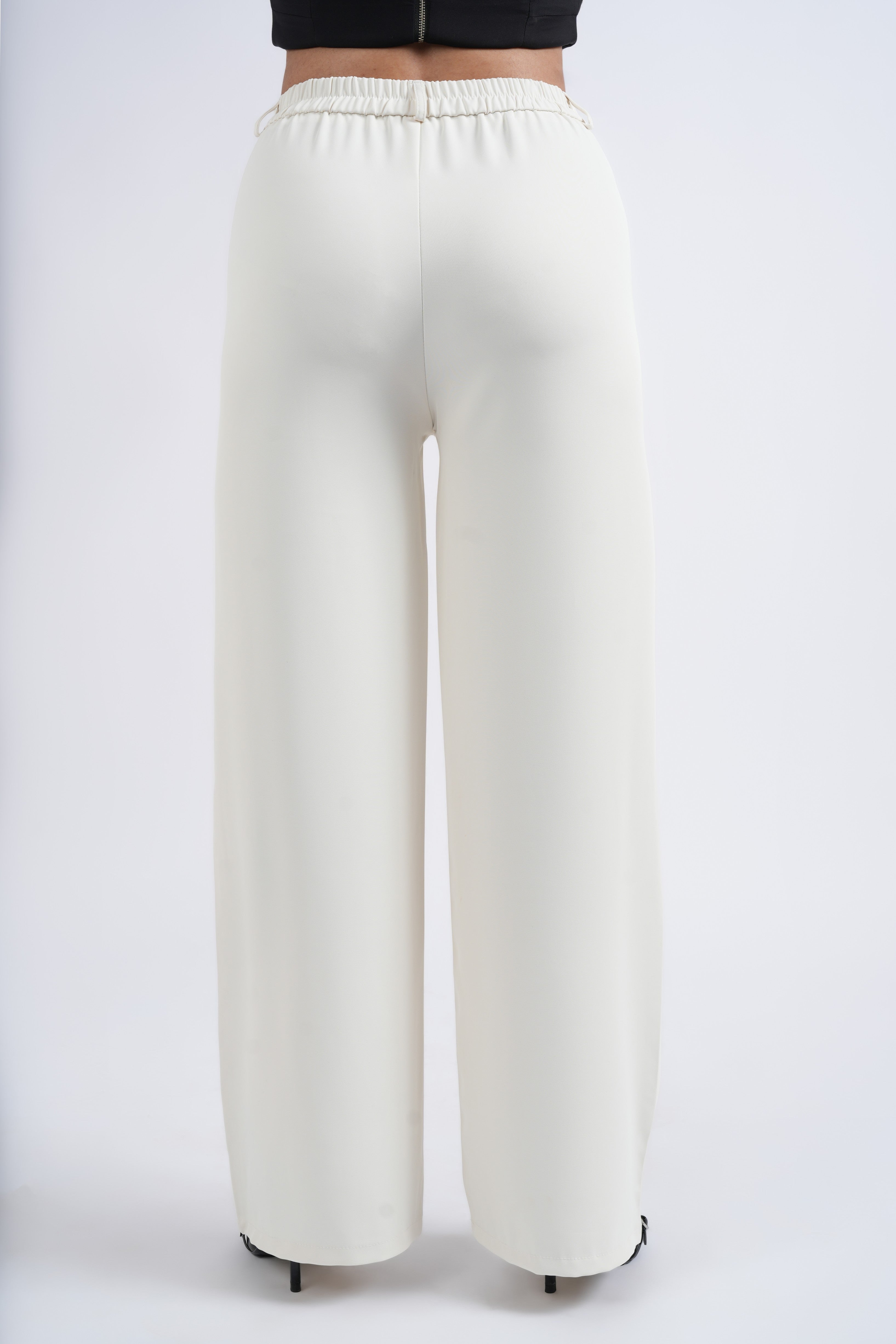 Women Korean Off White High Waist Baggy Pant