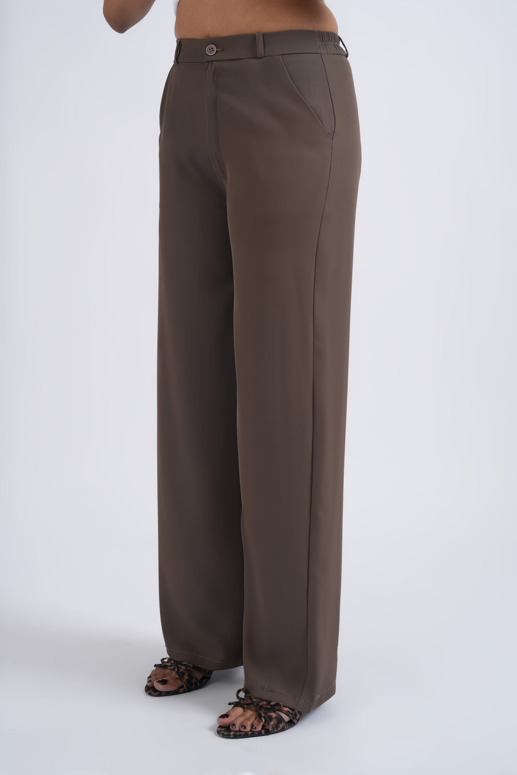 Women Korean Mocha Brown High Waist Baggy Pant