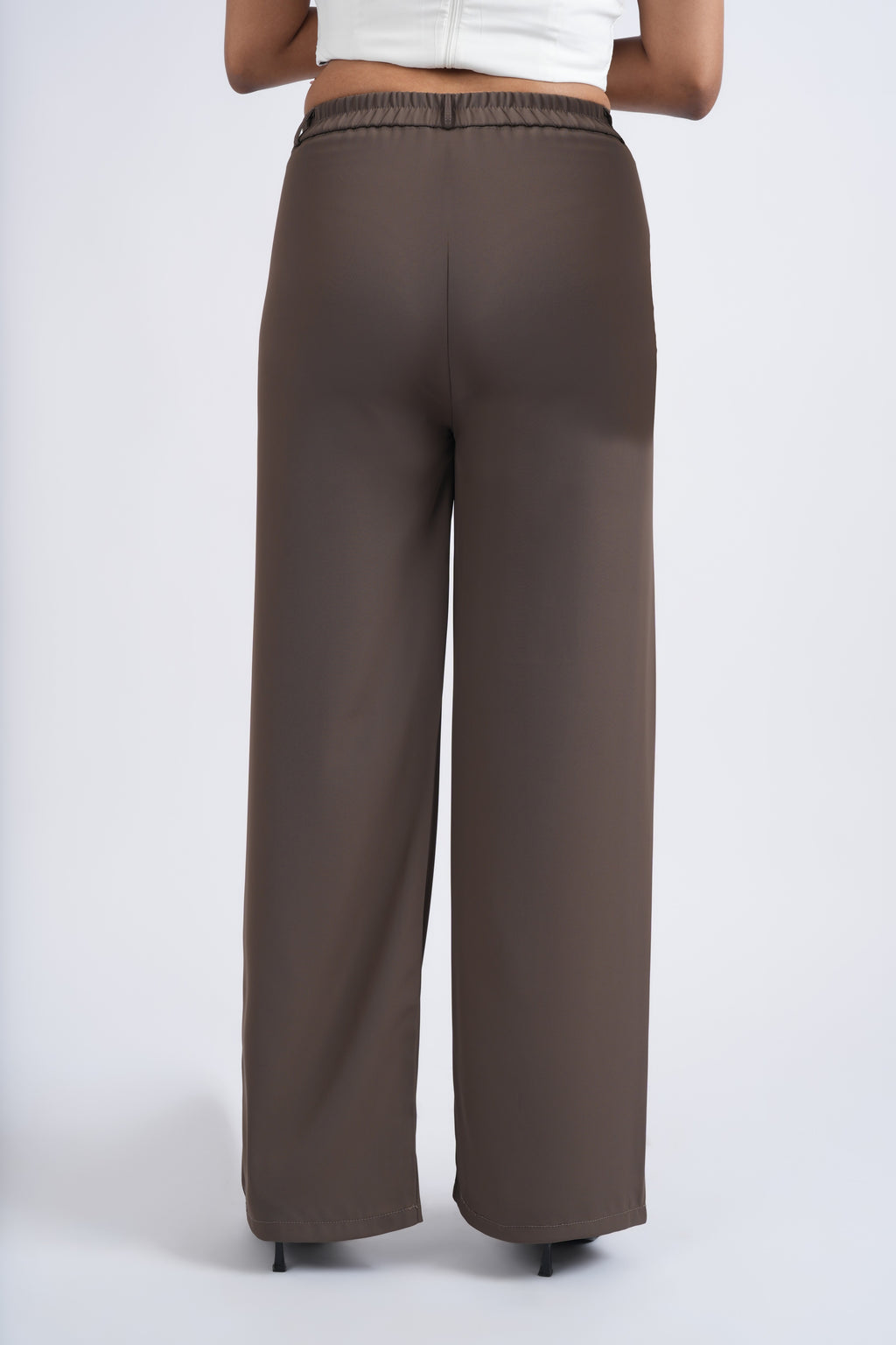 Women Korean Mocha Brown High Waist Baggy Pant