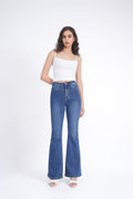 Women Stretchable High Rise Blue Flare Bootcut Jeans