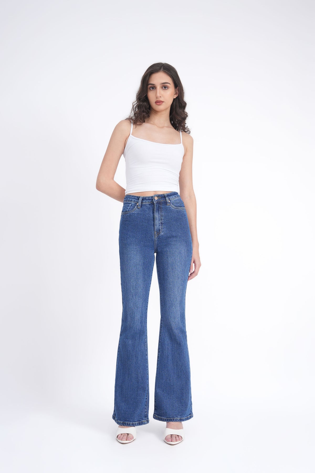 Women Stretchable High Rise Blue Flare Bootcut Jeans
