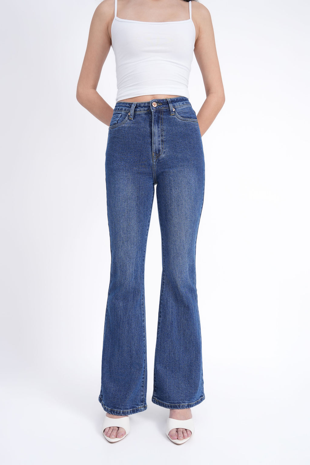 Women Stretchable High Rise Blue Flare Bootcut Jeans