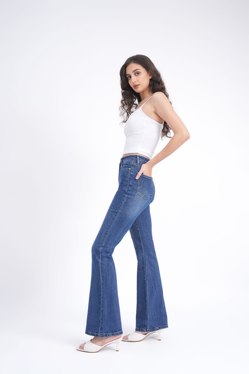 Women Stretchable High Rise Blue Flare Bootcut Jeans