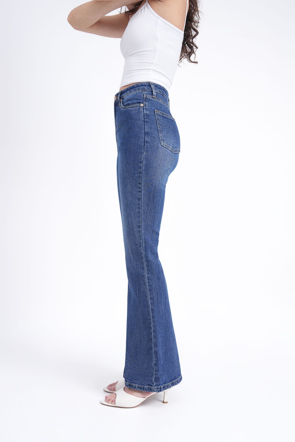 Women Stretchable High Rise Blue Flare Bootcut Jeans