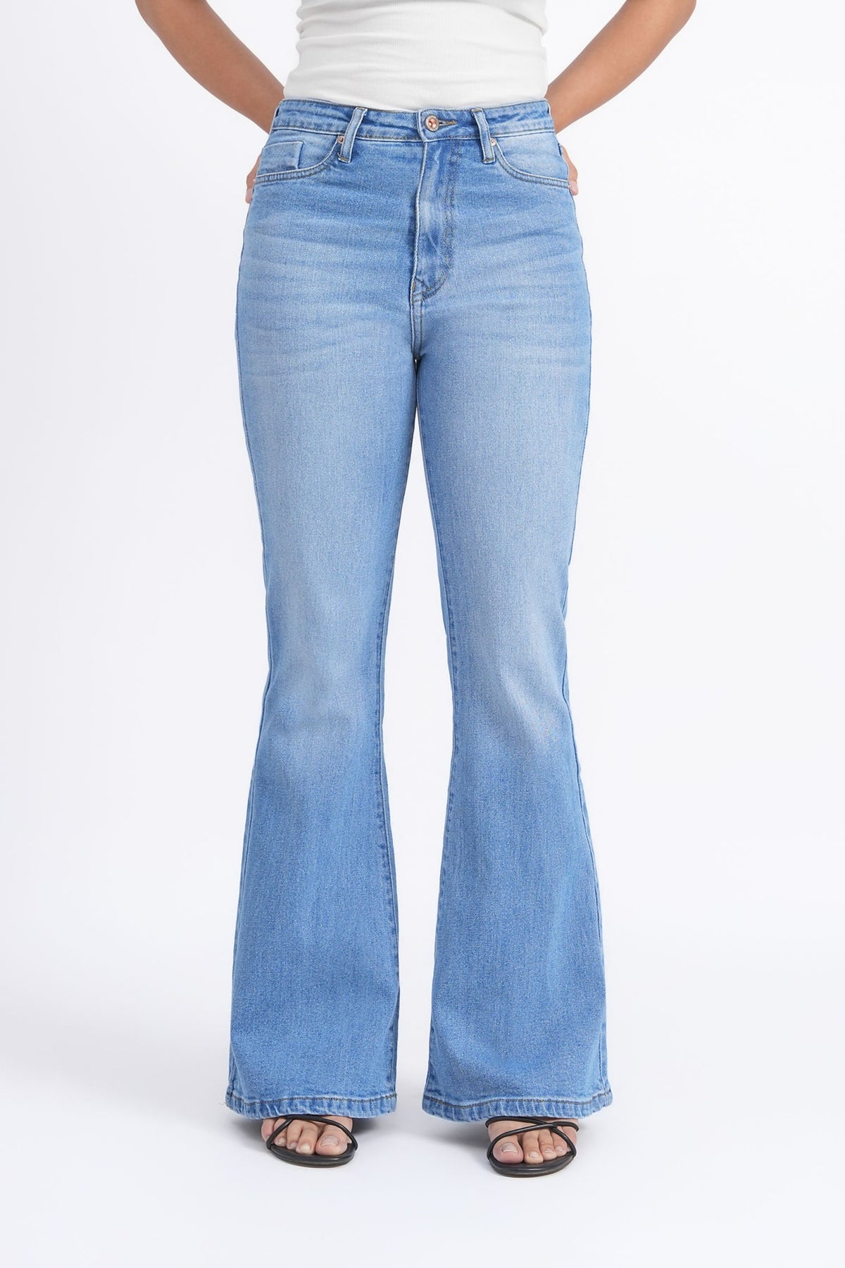 Women Stretchable High Rise Light Blue Flare Bootcut Jeans