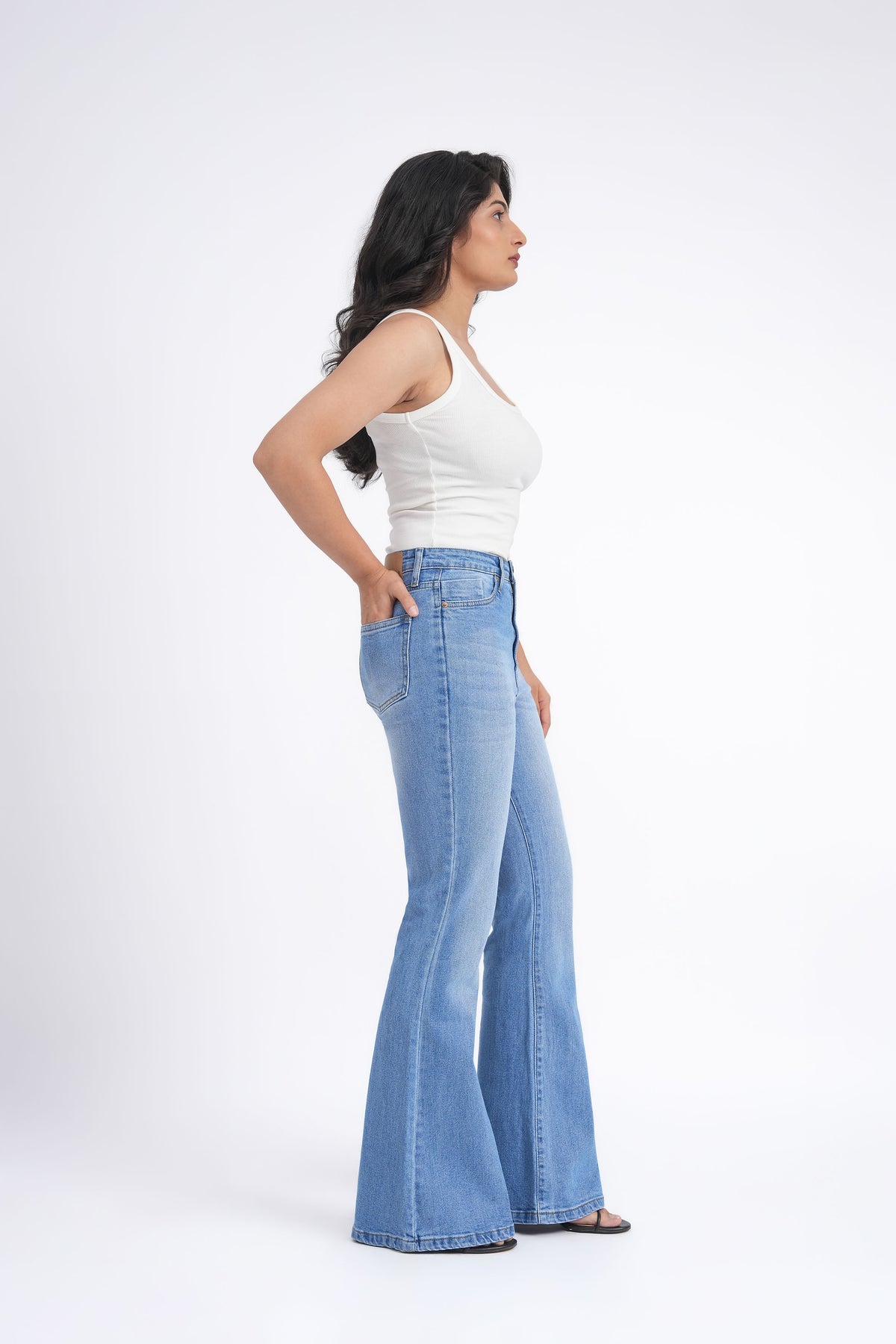 Women Stretchable High Rise Light Blue Flare Bootcut Jeans