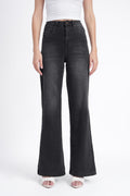 Women Stretchable High Rise Wide Leg Light Black Fade Jeans