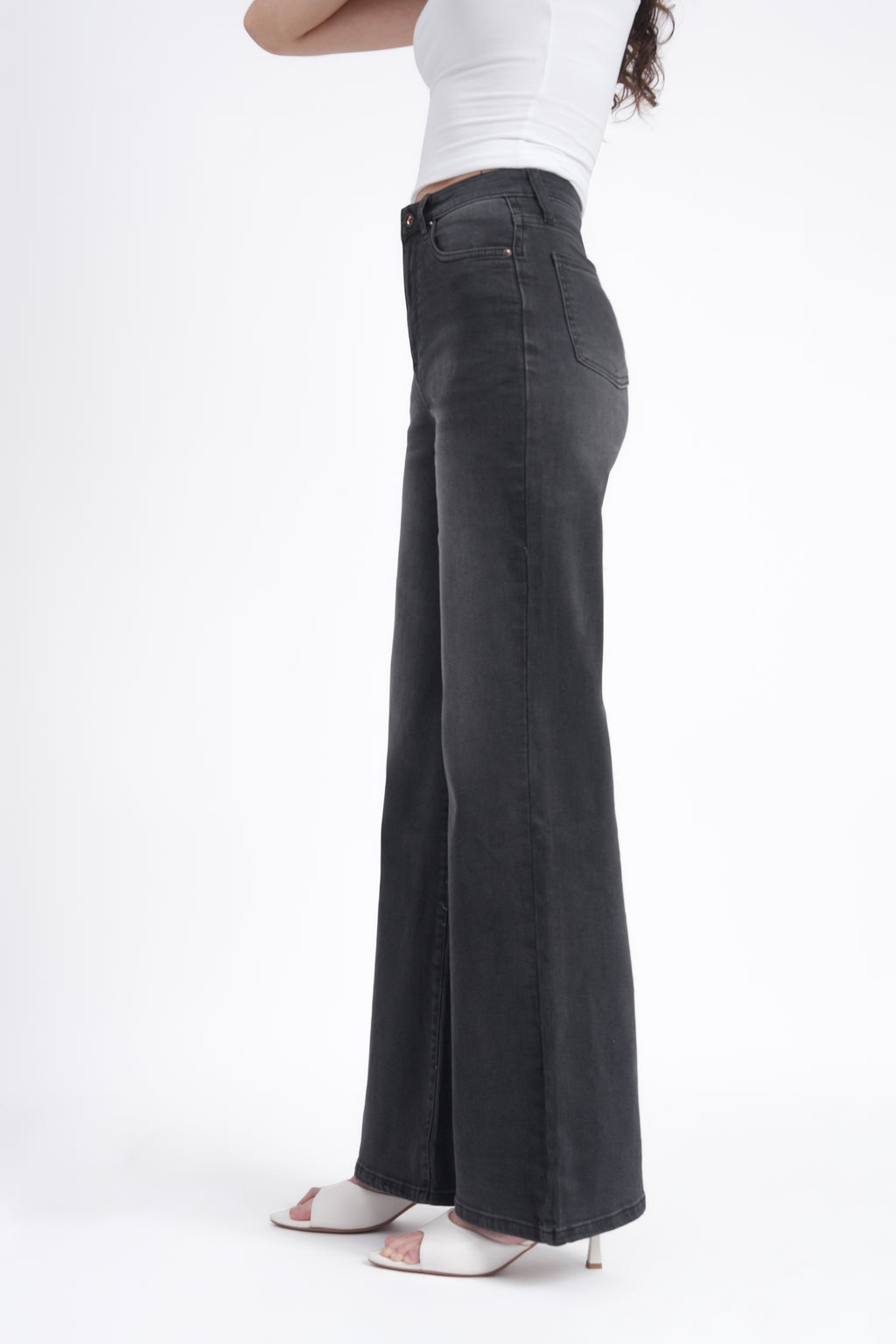Women Stretchable High Rise Wide Leg Light Black Fade Jeans