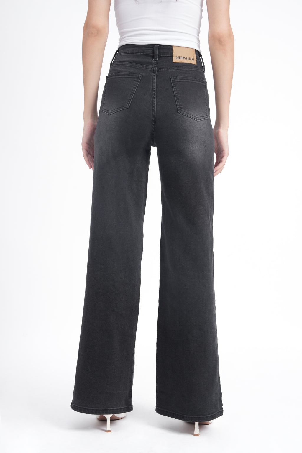 Women Stretchable High Rise Wide Leg Light Black Fade Jeans