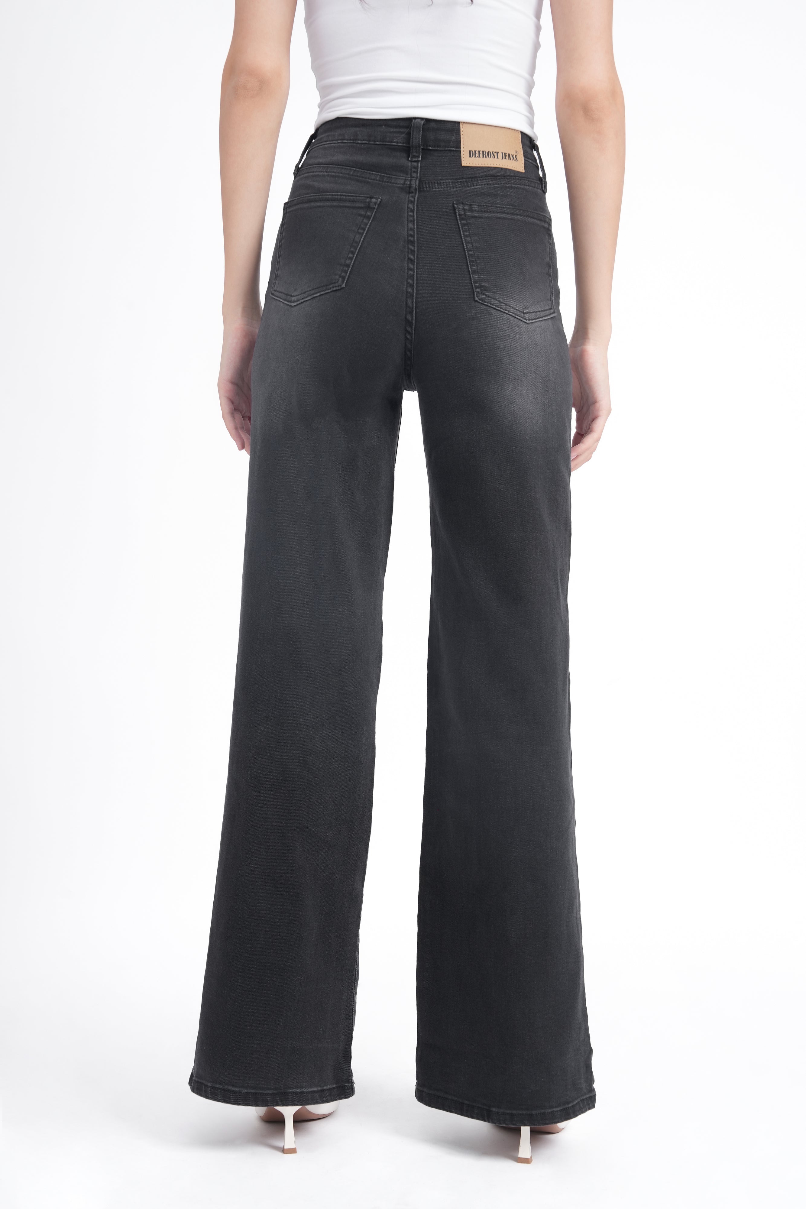 Women Stretchable High Rise Wide Leg Light Black Fade Jeans