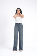 Women Stretchable High Rise Wide Leg Vintage Fade Jeans