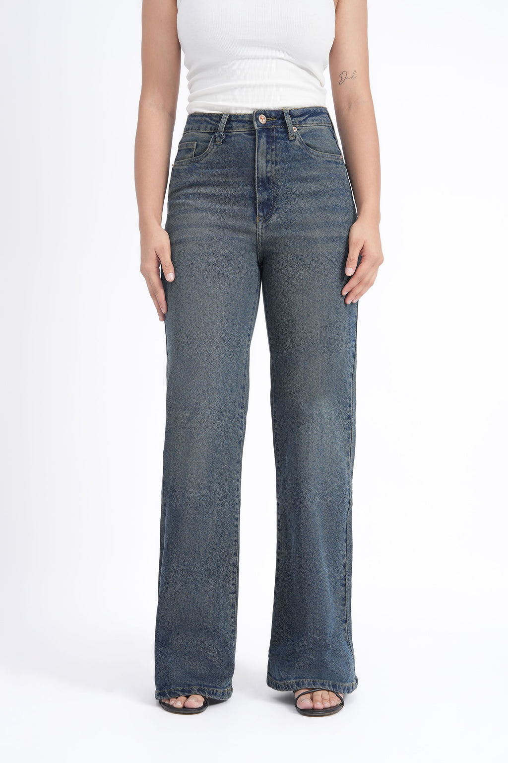 Women Stretchable High Rise Wide Leg Vintage Fade Jeans