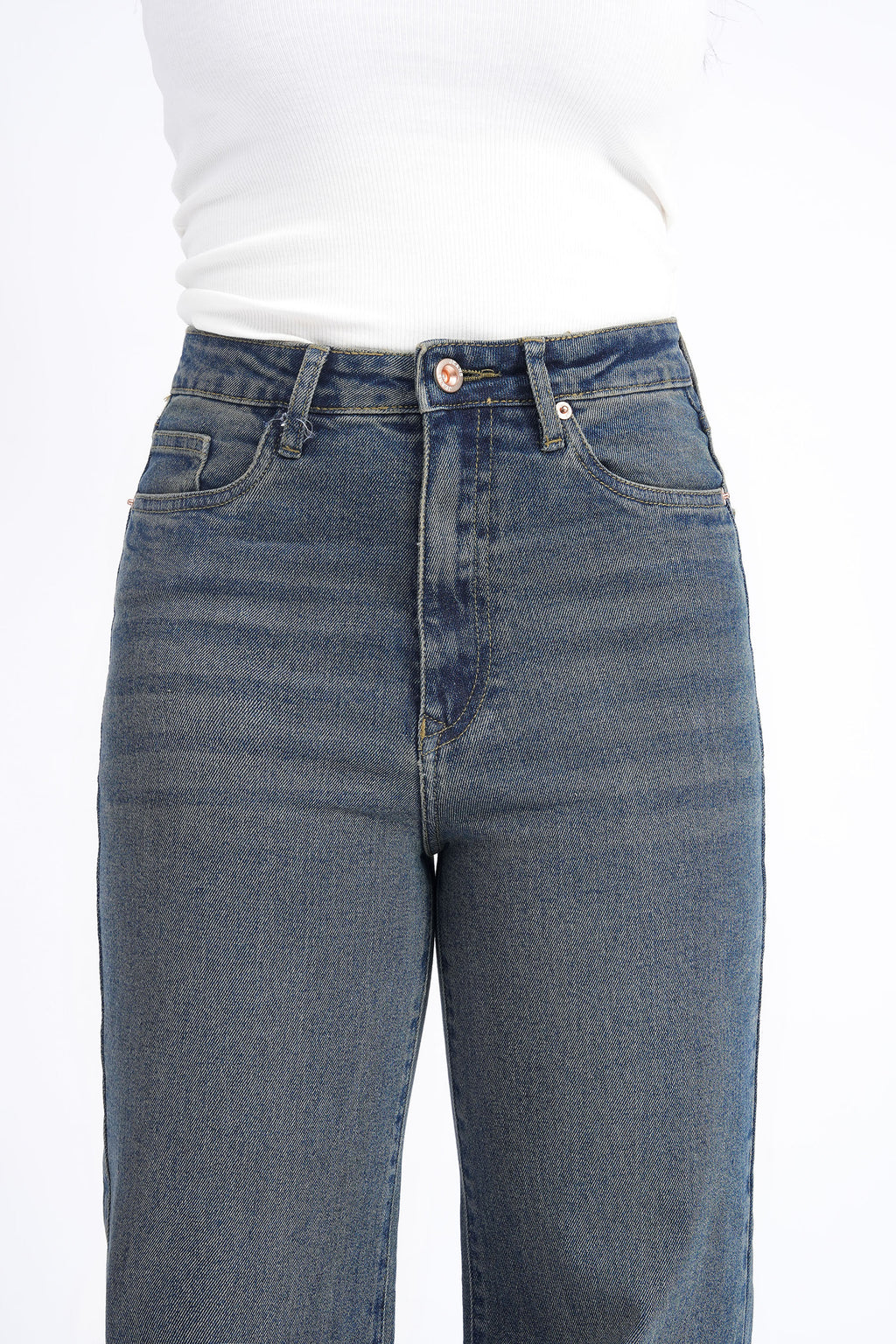 Women Stretchable High Rise Wide Leg Vintage Fade Jeans