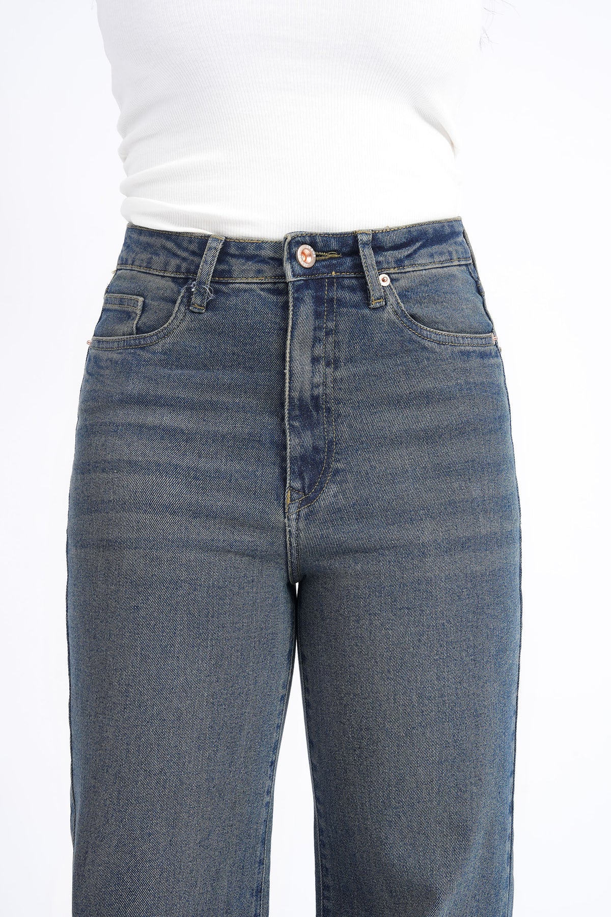 Women Stretchable High Rise Wide Leg Vintage Fade Jeans