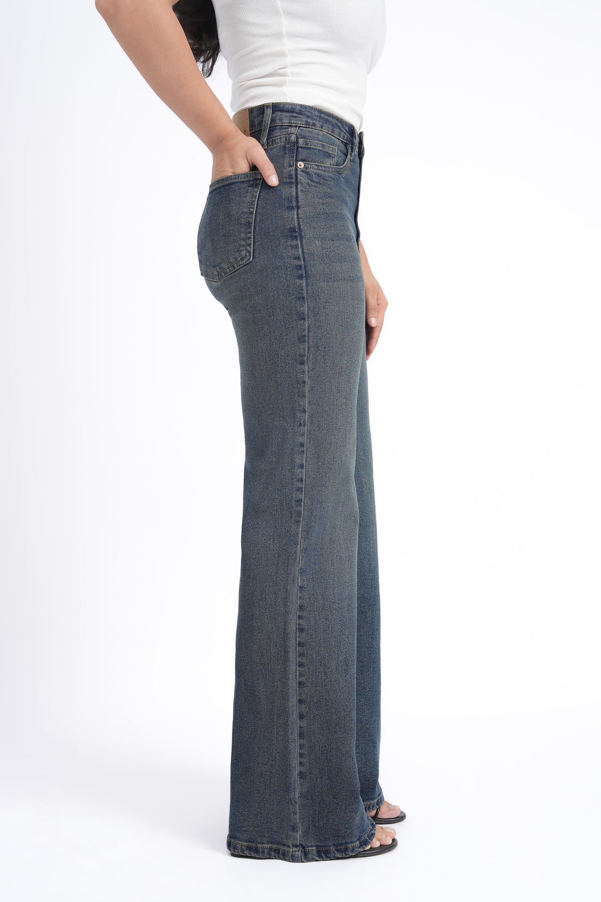 Women Stretchable High Rise Wide Leg Vintage Fade Jeans